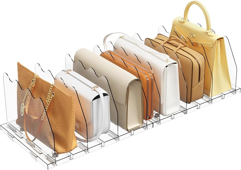 SPACEKEEPER Adjustable Shelf Divider for Closet, Clear Purse Organizers for Closet Acrylic Handbag Separators Storage Organizer Bookshelf Separator Dividers in Bedroom, Office | Closet Acrylic Handbag Separators Storage Organizer Bookshelf Separator Dividers in Bedroom,Bathroom,Kitchen,Office