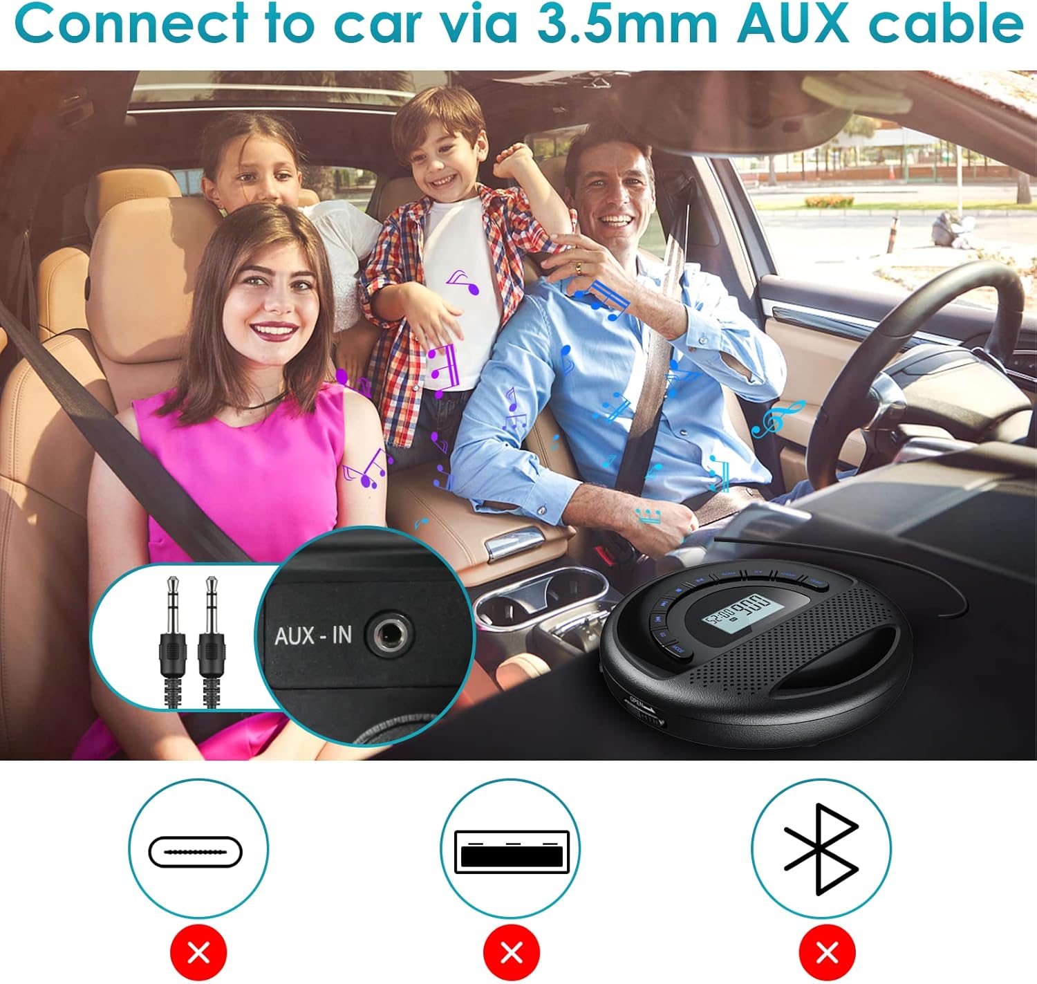 Buy CD Player Portable KOVCDVI Portable CD Player for Car with Dual