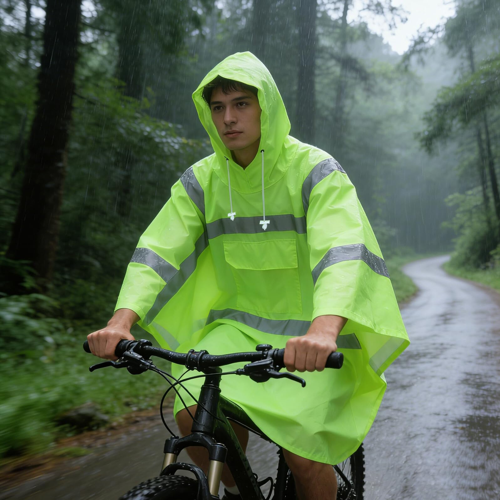 Poncho de Pluie Réfléchissant Multifonction pour Adultes avec Capuche et Cordon Ajustable, en Polyester Taffetas avec Poches Fonctionnelles, Usage Quotidien et Aventures
