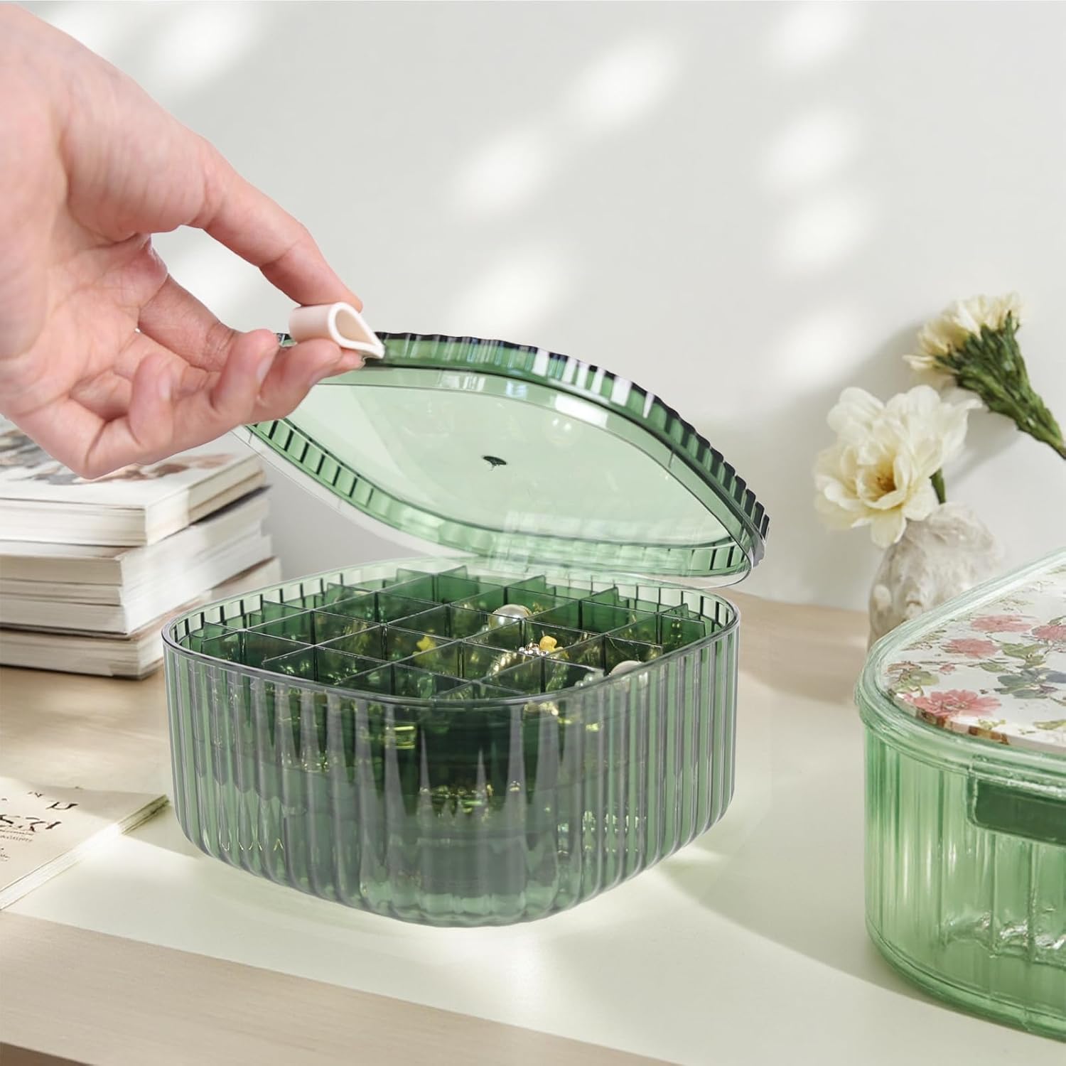 Inmorven 3-Layer Acrylic Jewelry Organizer Box with Lid, Stackable Storage Holder for Earrings, Rings, Necklaces, Bracelets(Green) - Image 4