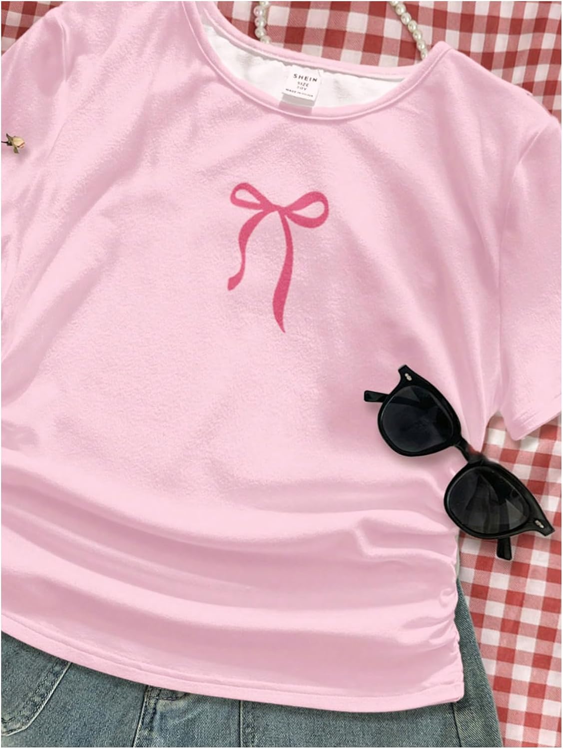 SweatyRocks Girl's Cherry Print Ruched T Shirt Short Sleeve Cute Tee Crop Tops - Image 5