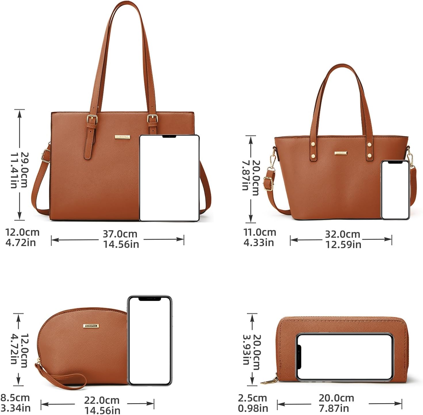 Women Fashion Synthetic Leather Handbags Tote Bag Shoulder Bag Top Handle Satchel Purse Set 4pcs - Image 4