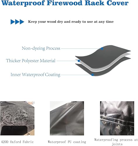Miniatura 5 de Cubierta para estante de leña, cubierta de madera para exteriores con solapa frontal abierta, cubierta de estantes de leña de 2 pies (solo cubierta)