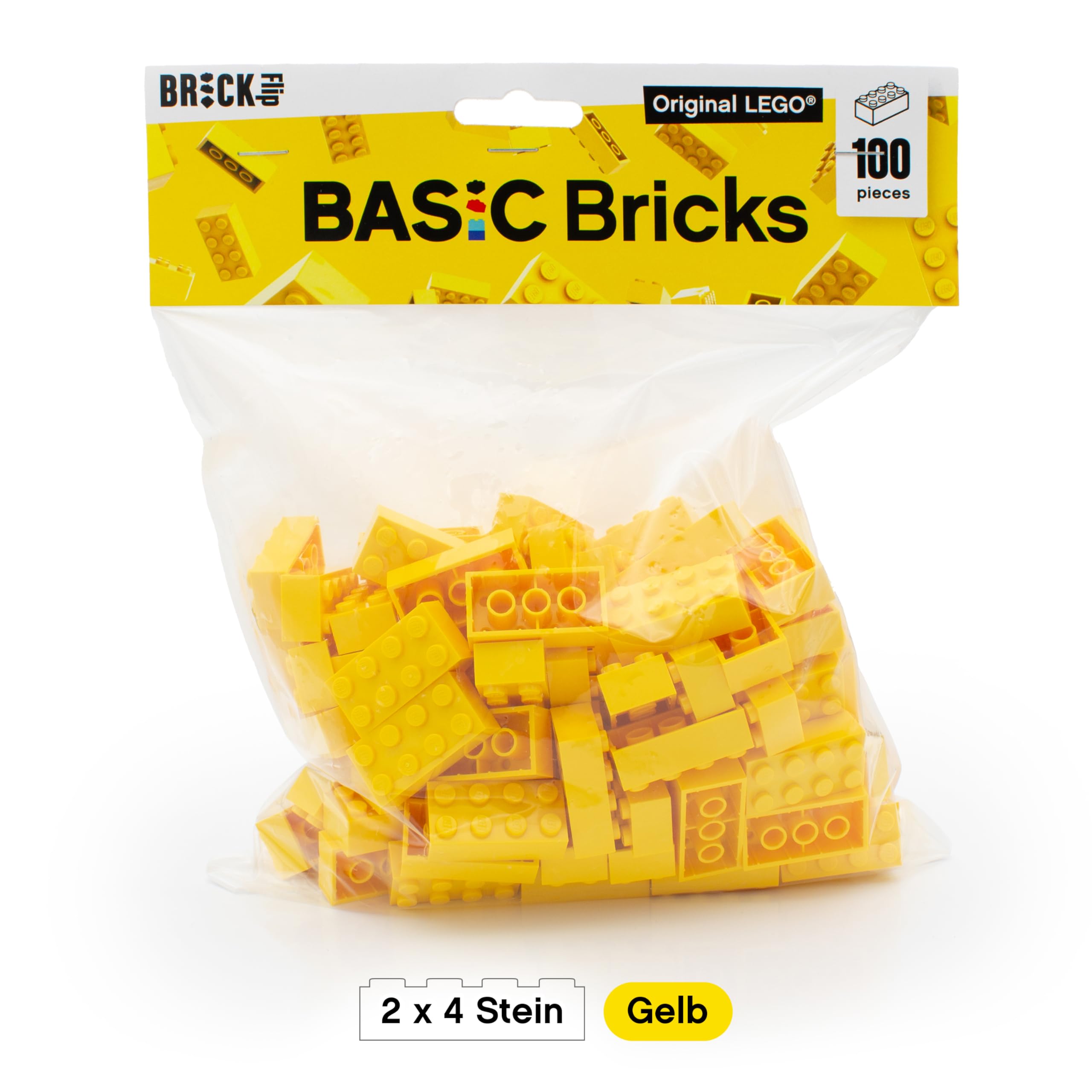 Lego 2x4 Piedras clásicas, 100 unidades – bloques de construcción individuales en paquete grande, para placa y caja Lego, juego de principiantes, ladrillos básicos (3001) (amarillo)