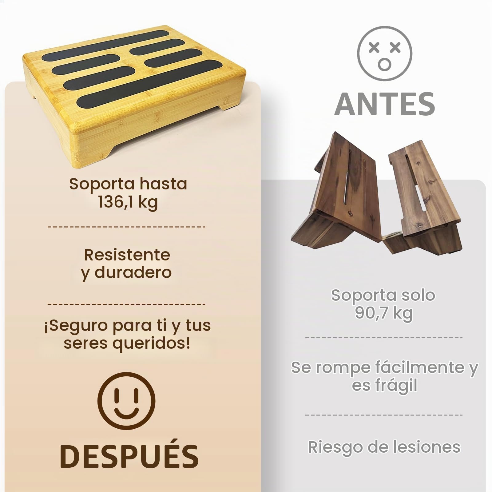 Taburete Bajo de Madera para Niño y Personas Mayores con Almohadilla de Goma Antideslizante, Escalon para Baño, Lavabo, Terraza, Jardín, Squatty Potty, 40 X 30 X 9 cm