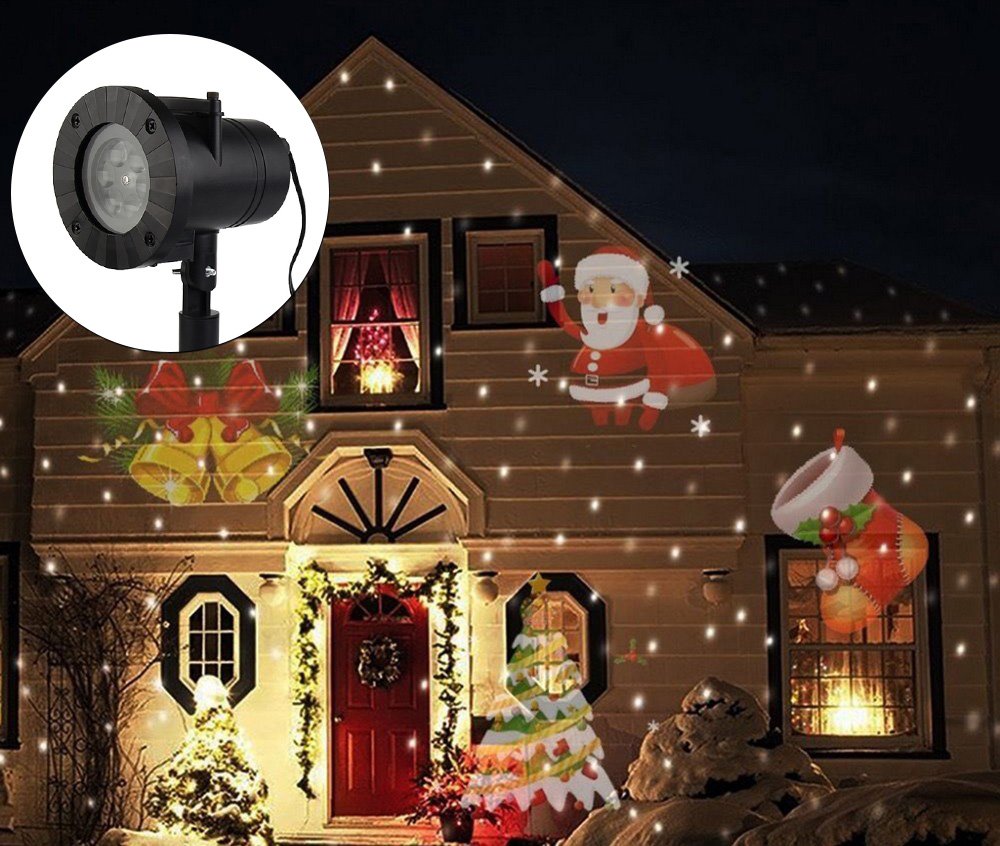 Natale LED Proiettore Luce Discoteca Luce da palcoscenico Modelli di fiocchi di neve impermeabili 12 Modelli Proiettore per esterni Lampada di proiezione Prato Luce natalizia Casa Giardino Decorazioni