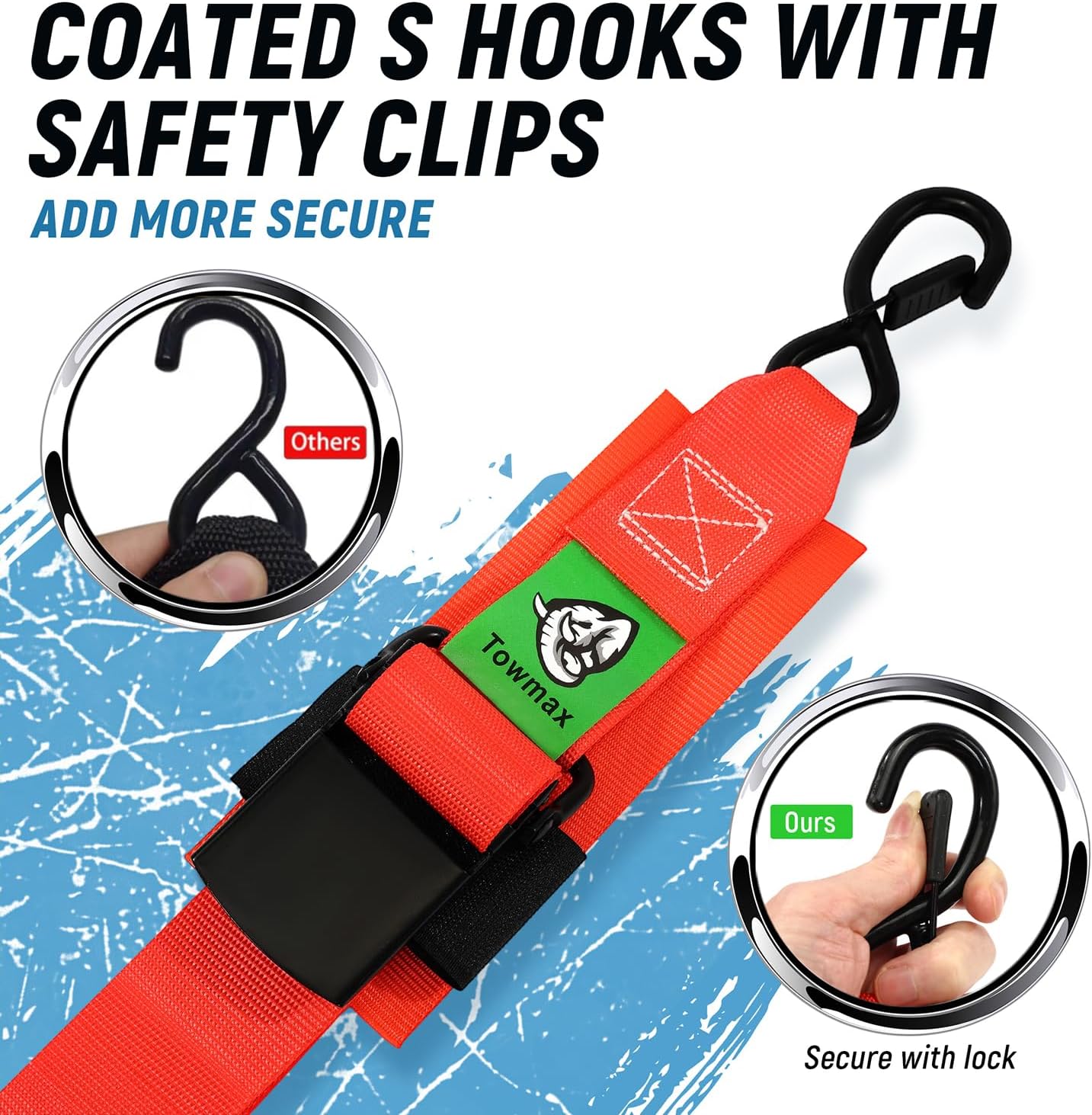 Boat Tie Down Straps to Trailer - 1,200 LBS Boat Straps with Safety Lock - 2" X 48" Adjustable Boat Trailer Strap (2PK) - Boat Straps for Trailers, Jet Ski, Kayak (Red)