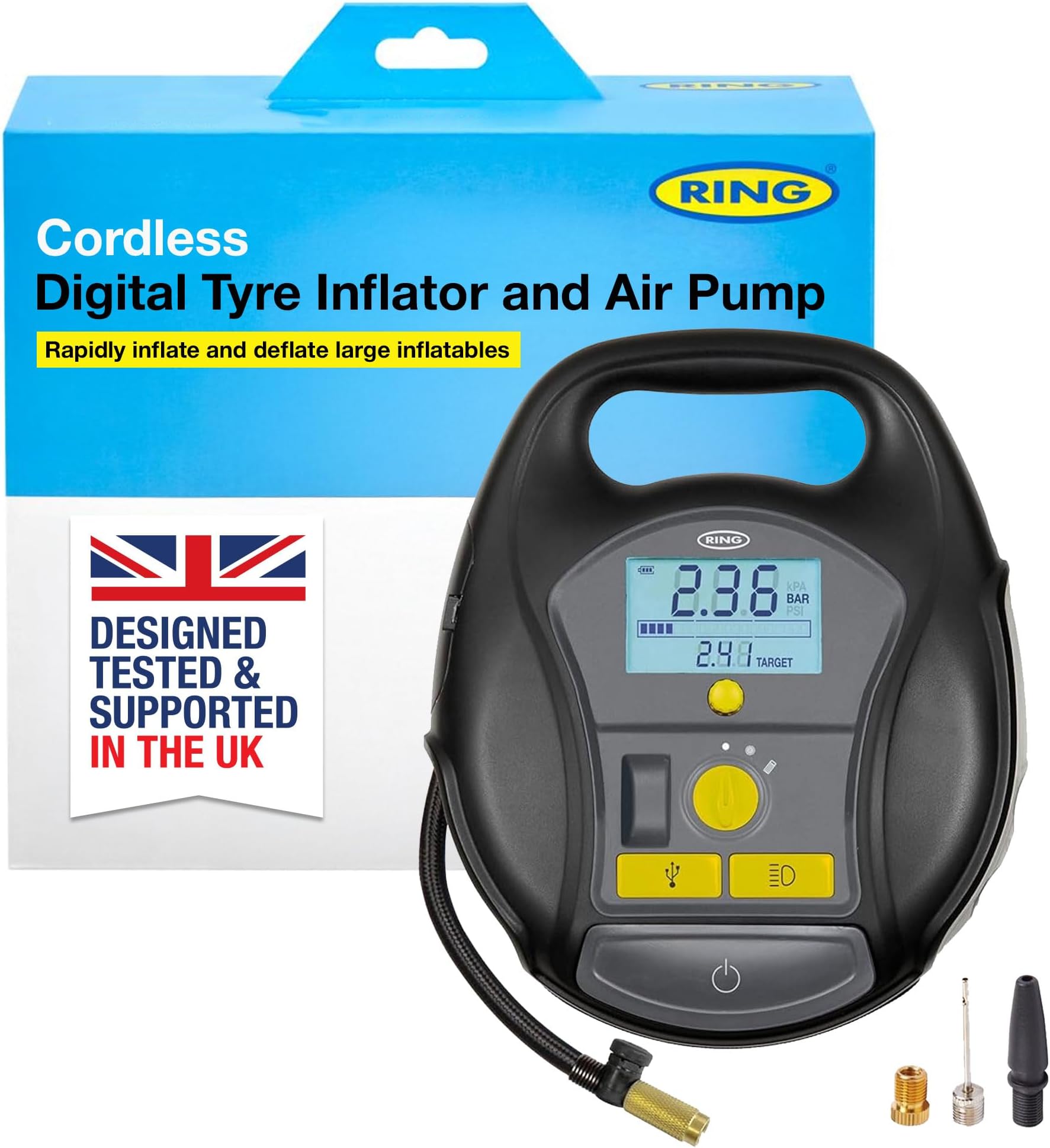 RING TYREINFLATE GO 6 Cordless Tyre Inflator Air Compressor & Air Pump - Perfect for Leisure Activities