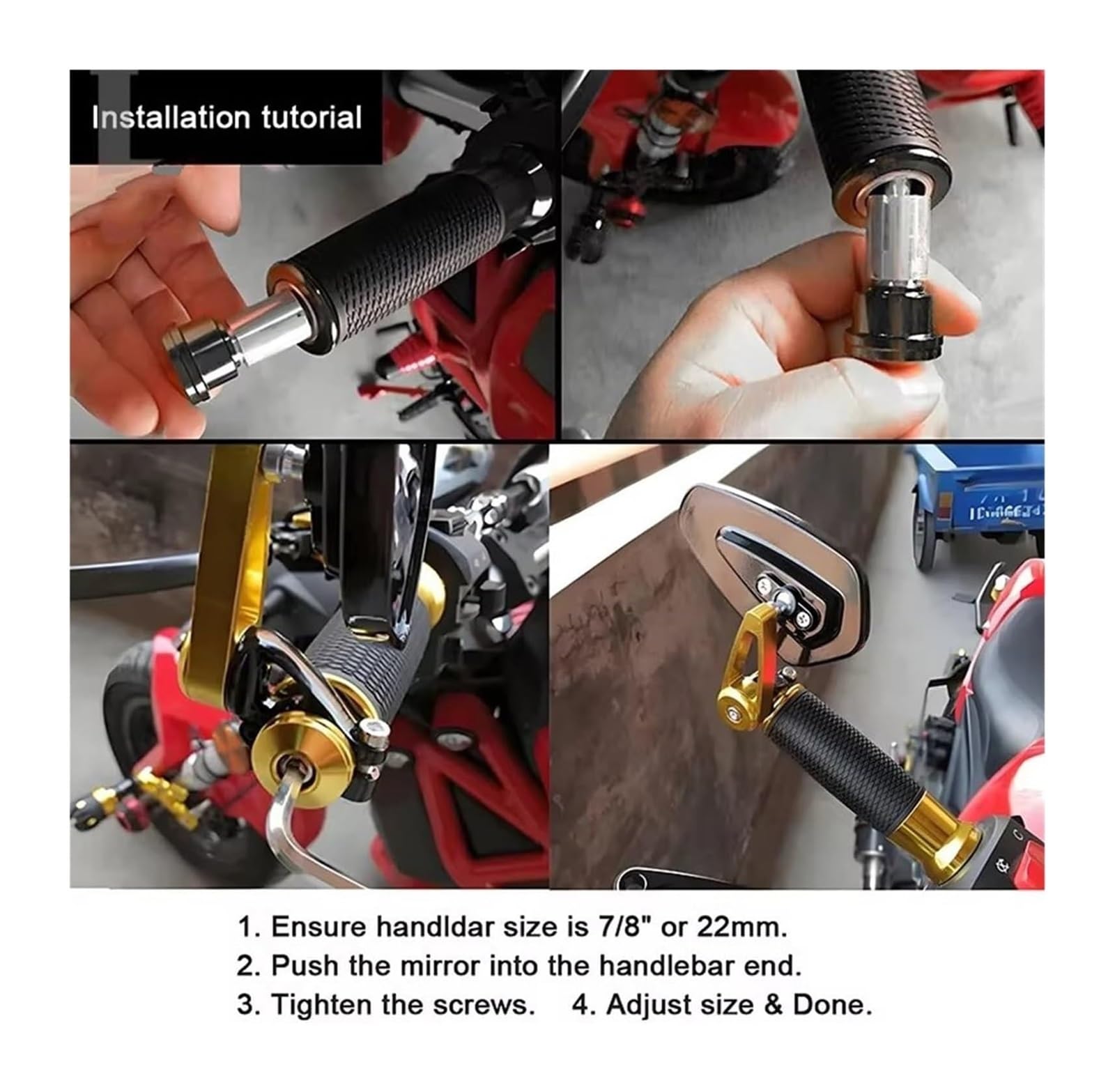Adaptador Espejo Motocicleta Por R125 1 Par Espejo Retrovisor Motocicleta Manillar Universal Scooter(G)