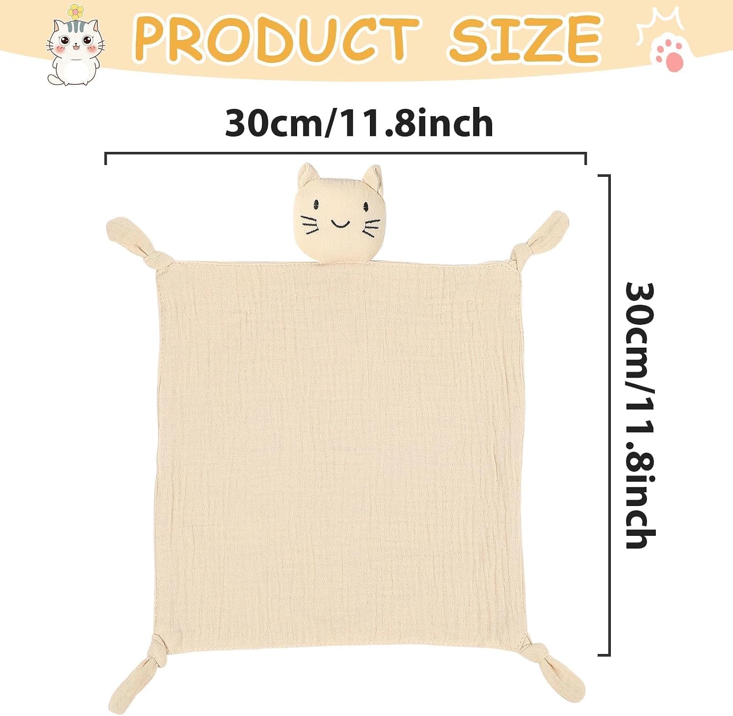 Naozinebi Muslin Baby Loveys Organic Cotton Cat Security Blankets for Babies Soft Breathable Organic Cotton Animals Baby Snuggle for Newborn Boys Girls Unique Neutral Christmas