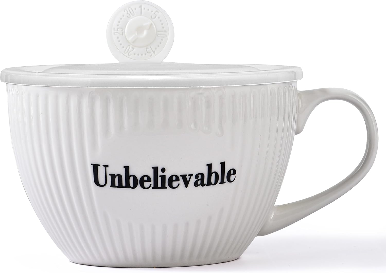 Unbelievable 28 oz Soup Mug, Striped Porcelain Meal Prep Lunchbox with Lid, Funny White Ceramic Sup Bowl with Handle and Cover for Meals or Drinks at Office, Dorm or Home Kitchen, Halloween Fall White
