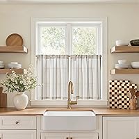 Vista 50 de jinchan Cortinas de Lino a Rayas para Cocina de 45 Pulgadas, Cortinas de Nivel, Estilo de Granja Moderno, Estilo Café, Tratamientos para Ventanas