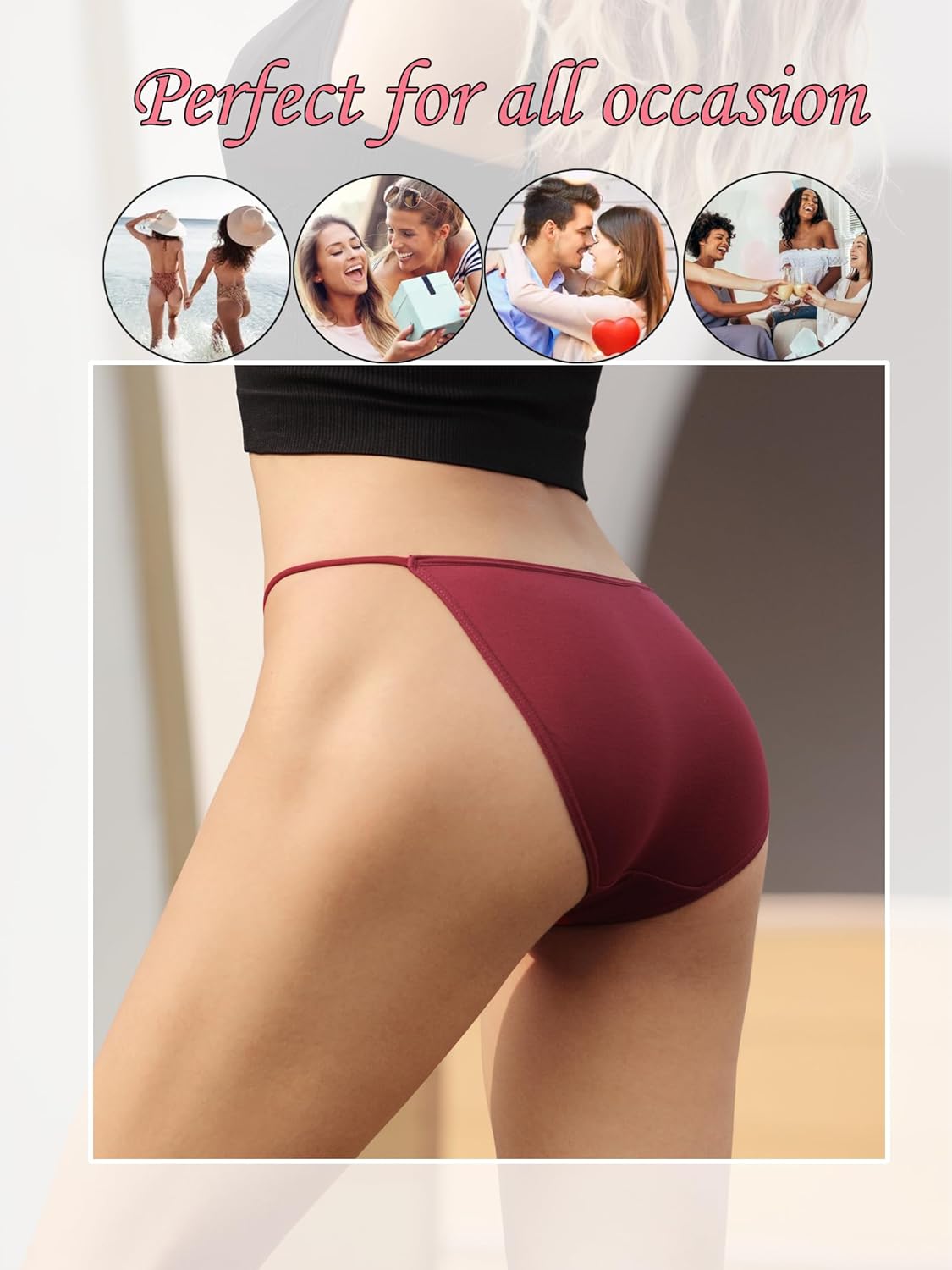 Bolivelan Women's String Bikini Panties High Cut Briefs Low Rise Smooth and Non-Slip Underwear 8 Pack - Image 7