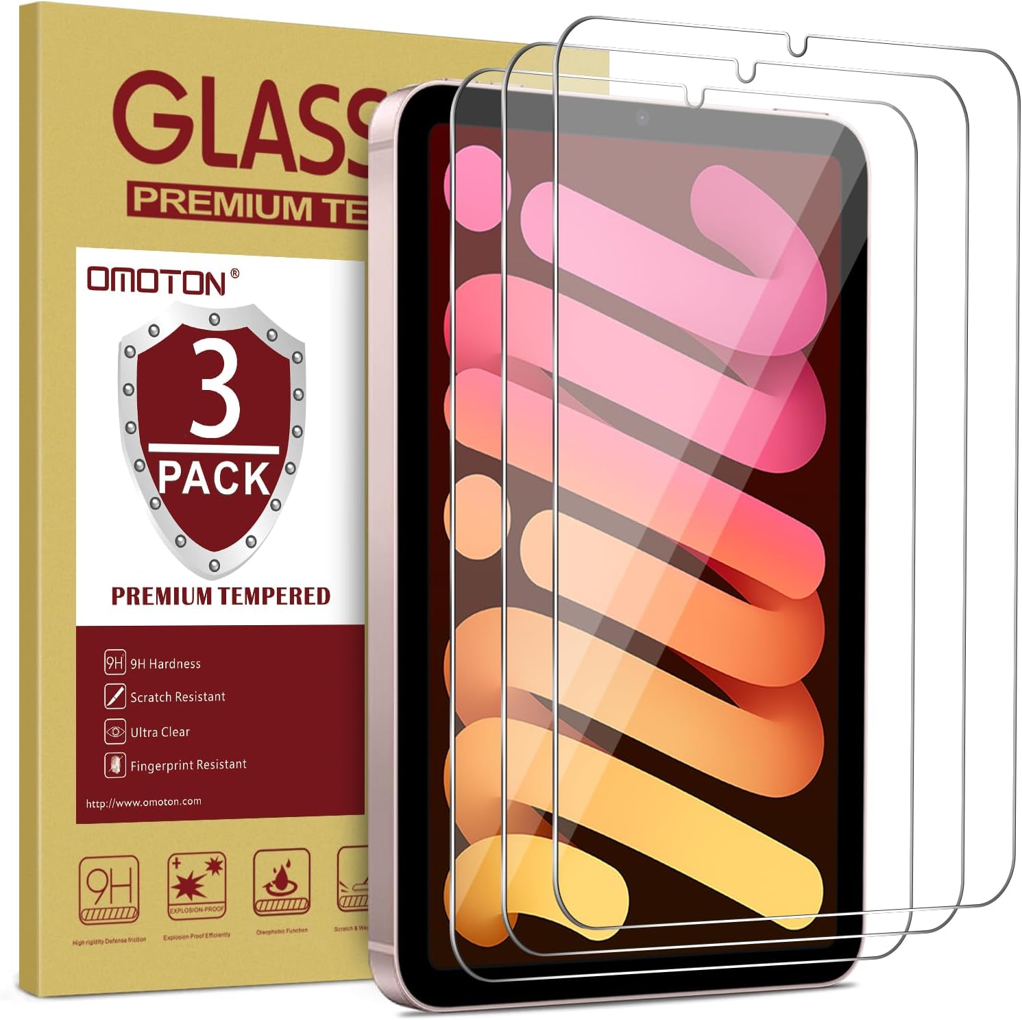 OMOTON [3 Pack] Screen Protector Compatible with iPad Mini 6 (6th Generation, 8.3 Inch) - Tempered Glass Compatible with iPad Mini 6th Generation 2021, High Definition/Apple Pencil Compatible