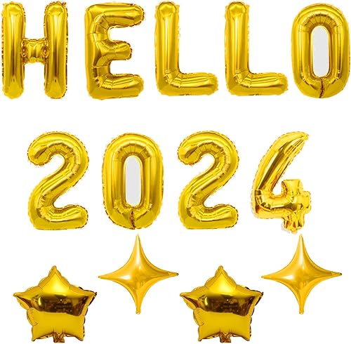 Miniatura 1 de ATOMARS Globos de número 2024, globos de Año Nuevo, globos dorados 2024, pancarta de feliz año nuevo, decoraciones de Año Nuevo, decoraciones de Año