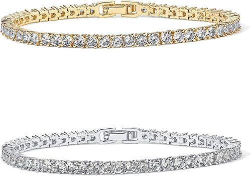 PAVOI 14K Gold Plated 3mm Cubic Zirconia Classic Tennis Bracelet Gold Bracelets for Women Size 6.5-7.5 Inch
