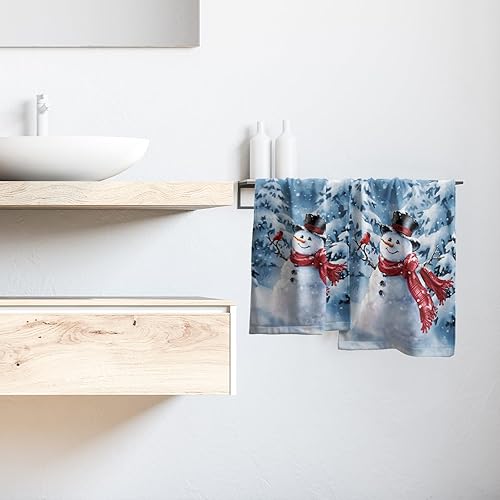 Miniatura 6 de Juego de 2 toallas de mano de muñeco de nieve azul, toallas de cocina suaves y absorbentes, toallas decorativas para invitados, gimnasio, spa