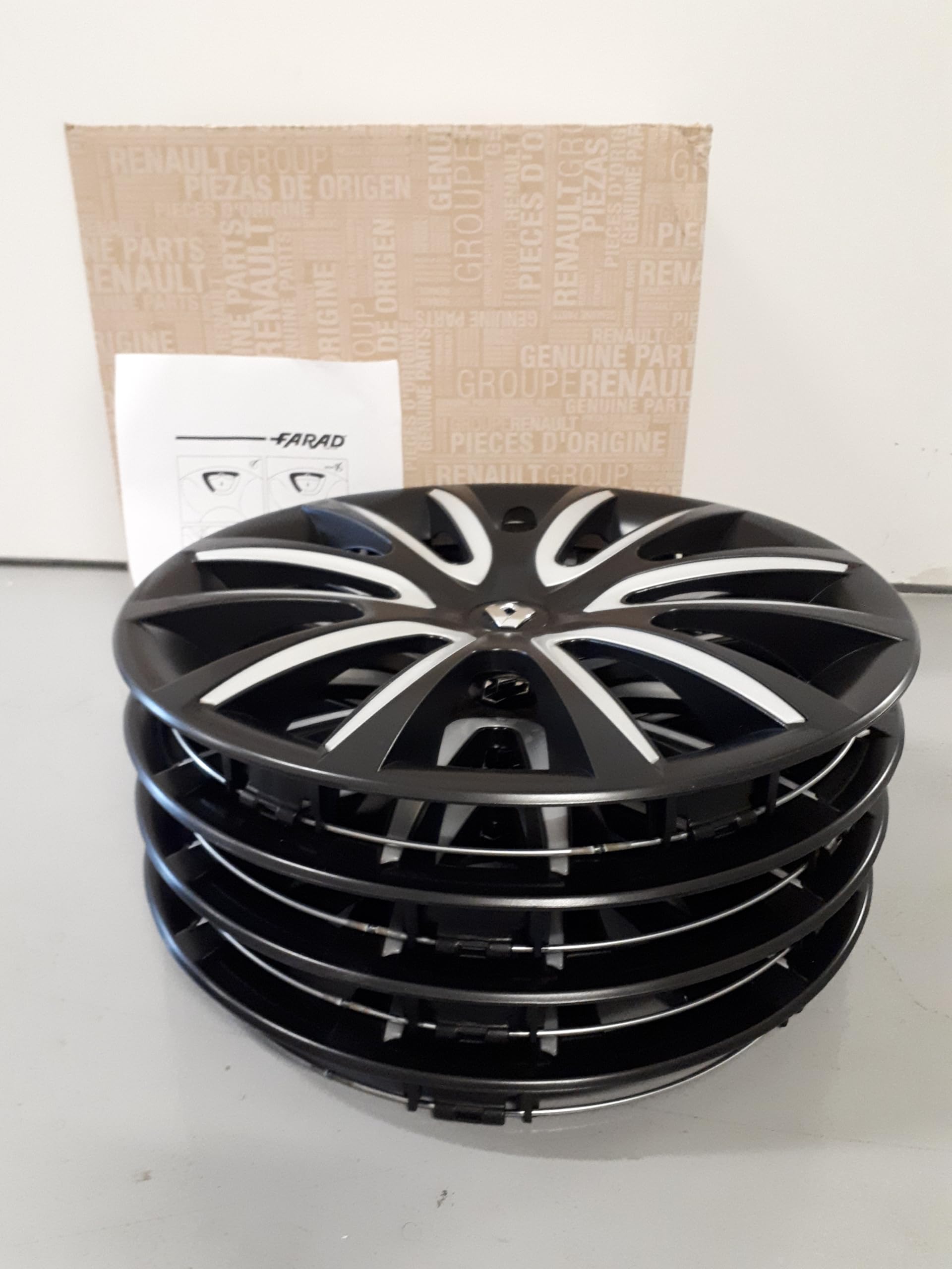Lot de 4 enjoliveurs d'origine pour Renault Dacia, 40,6 cm (16 pouces), bicolore, noir et gris.