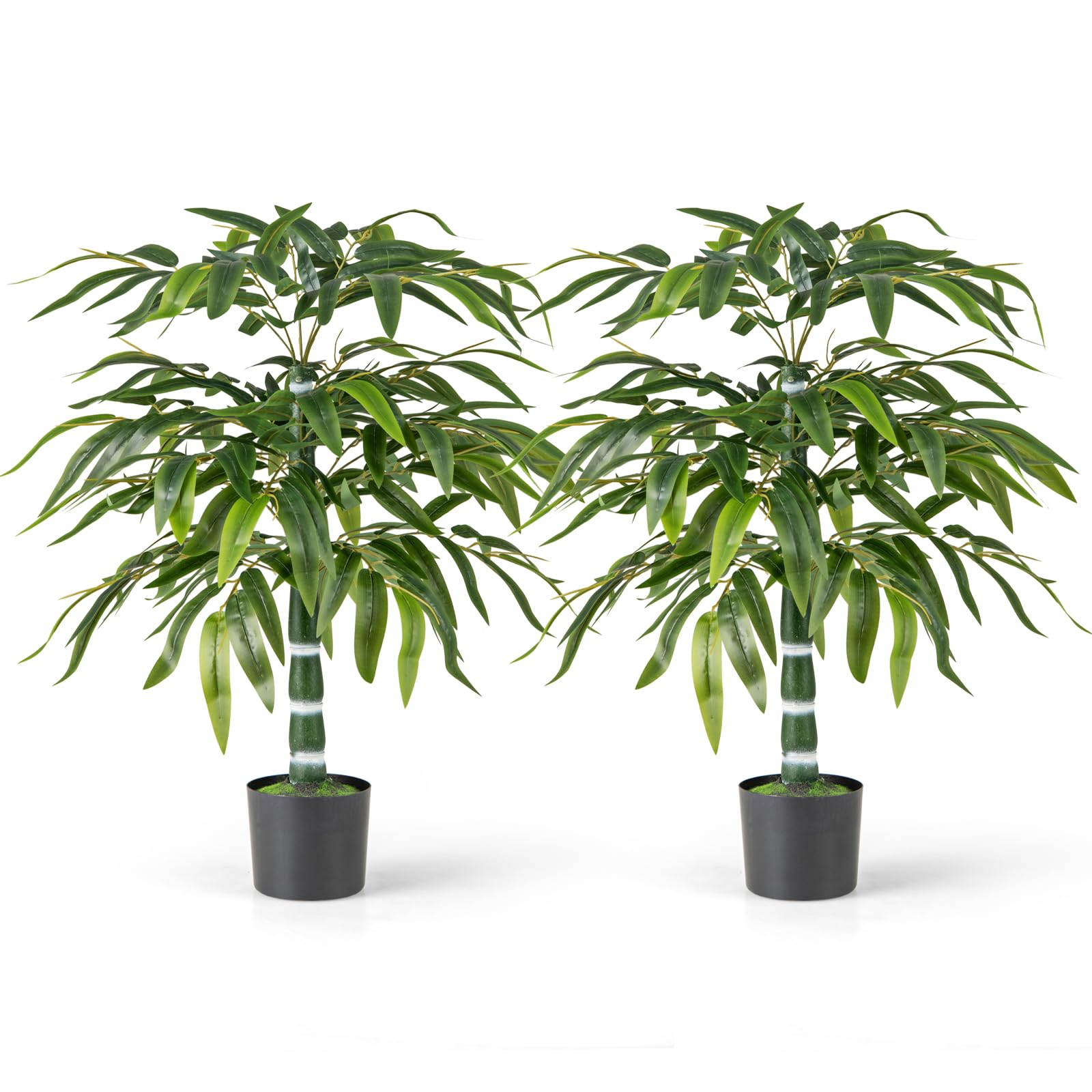 RELAX4LIFE Lot de 2 Plantes Artificielles Topiaire Bambou 100 CM avec Pot en Ciment