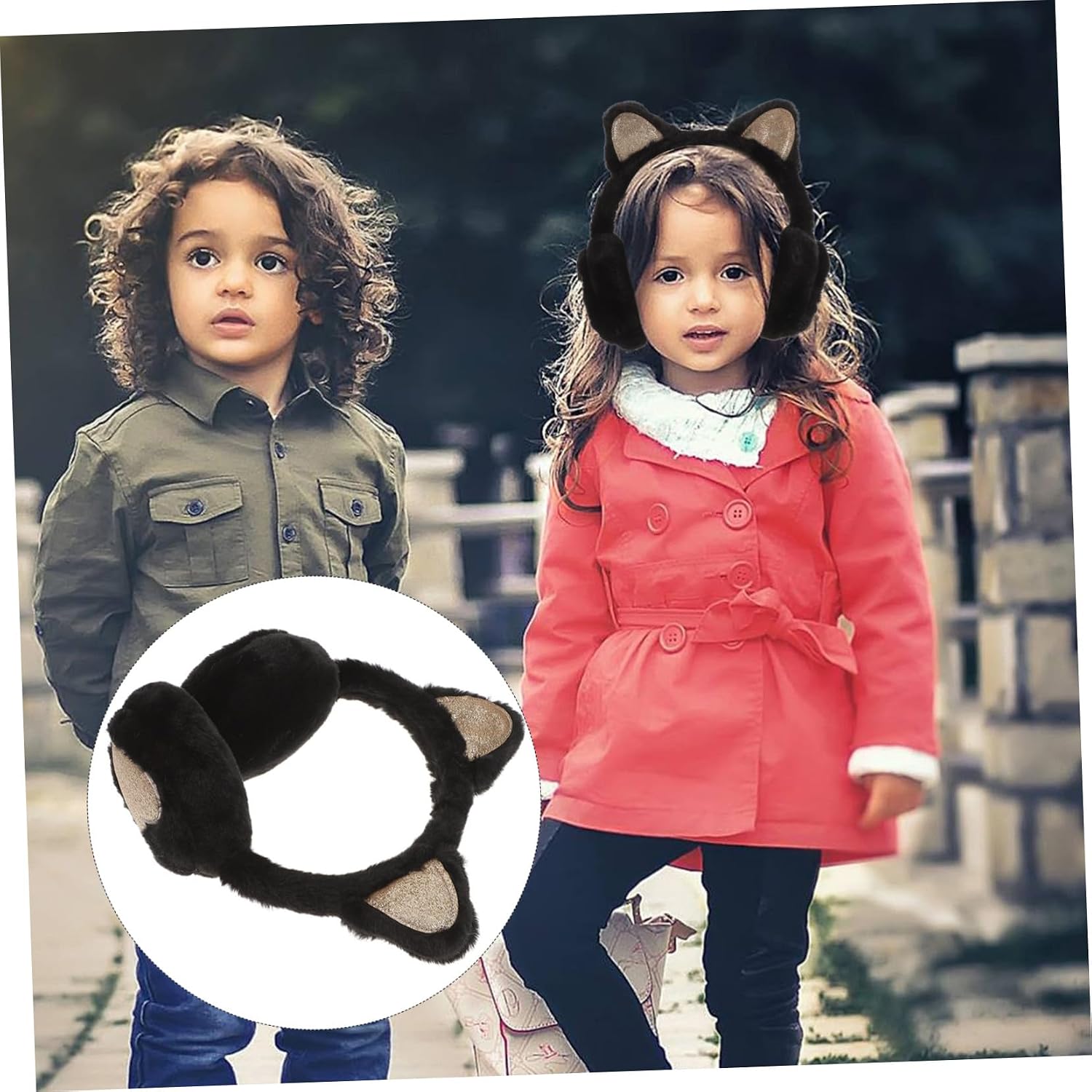Winter Ear Muffs Cute Cat Ear Design Plush Warm Earmuffs for Boys for School Hiking Camping