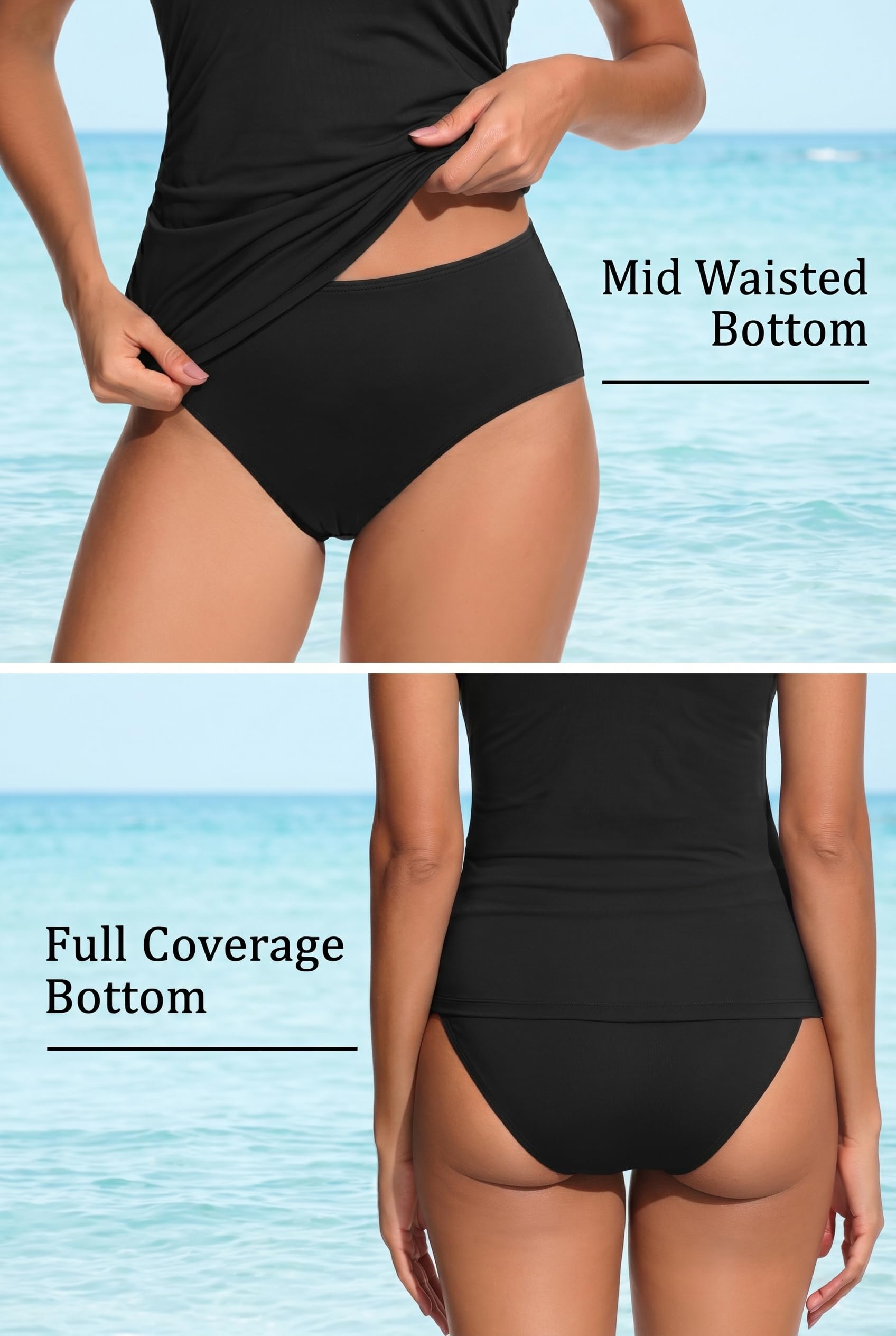 Aqua Eve - Tankini, costume da bagno a fascia per le donne da due pezzi, costume da bagno increspato per il controllo della pancia, senza spalline