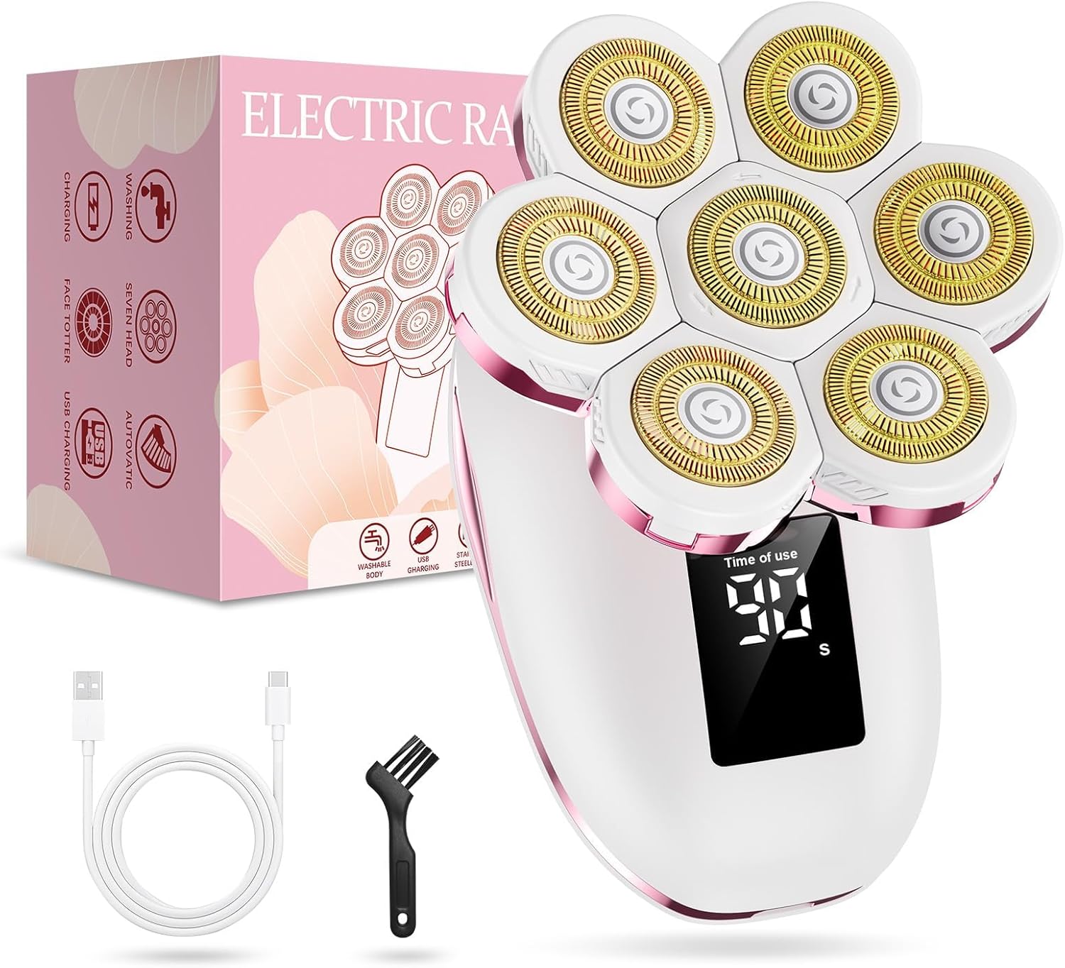 Electric Razors for Women, 7D Floating Head Cordless Shaver, Wet/Dry Painless Hair Remover with Detachable Head, Waterproof for Face, Legs, Underarm, Ideal Gift (Pink)