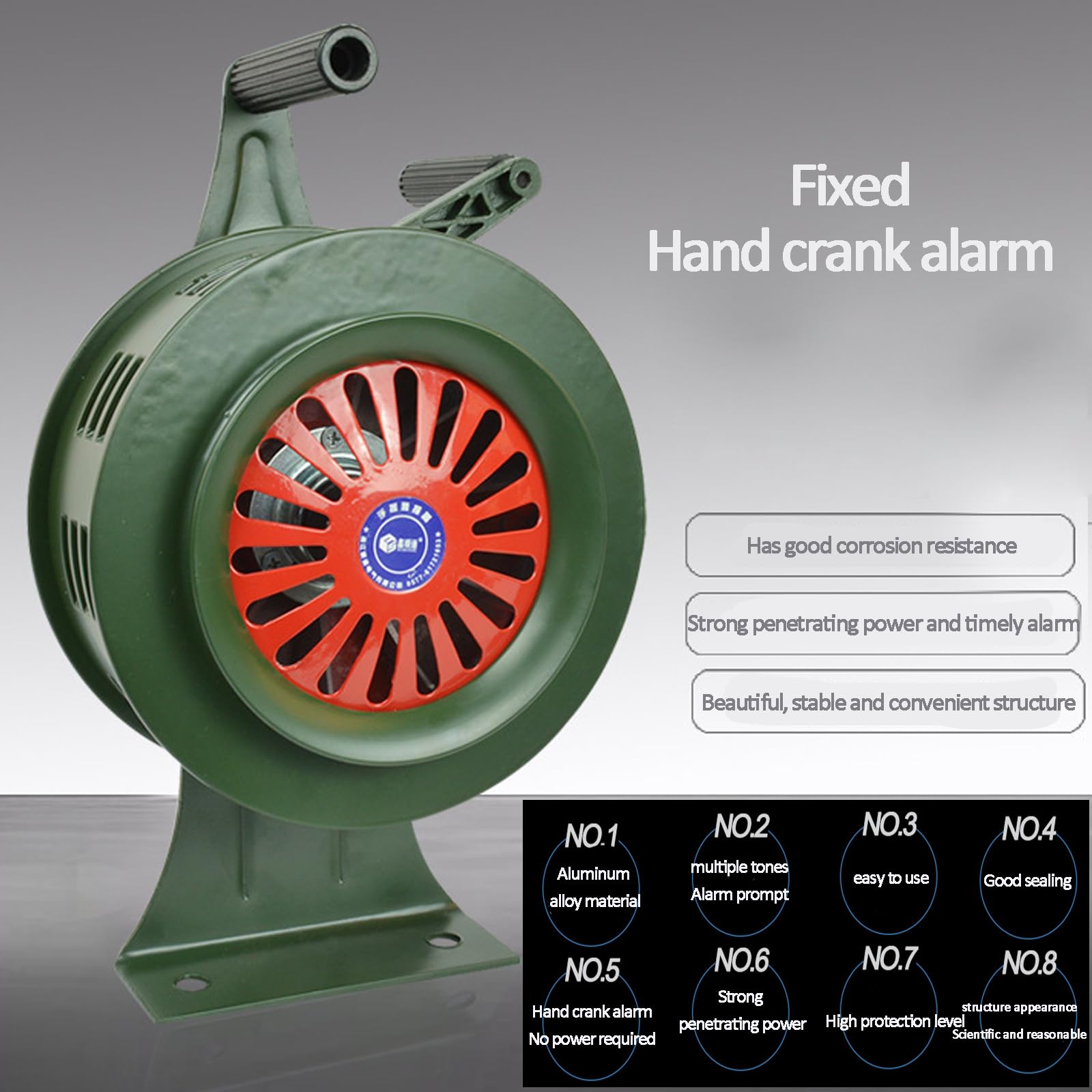 EEYZD Fixed Mounted Hand Siren,Air Raid Siren,Manually Operated Siren Horn,120dB Self Protection Emergency Siren,Aluminum Alloy Crank, for Construction,Industrial, Elect