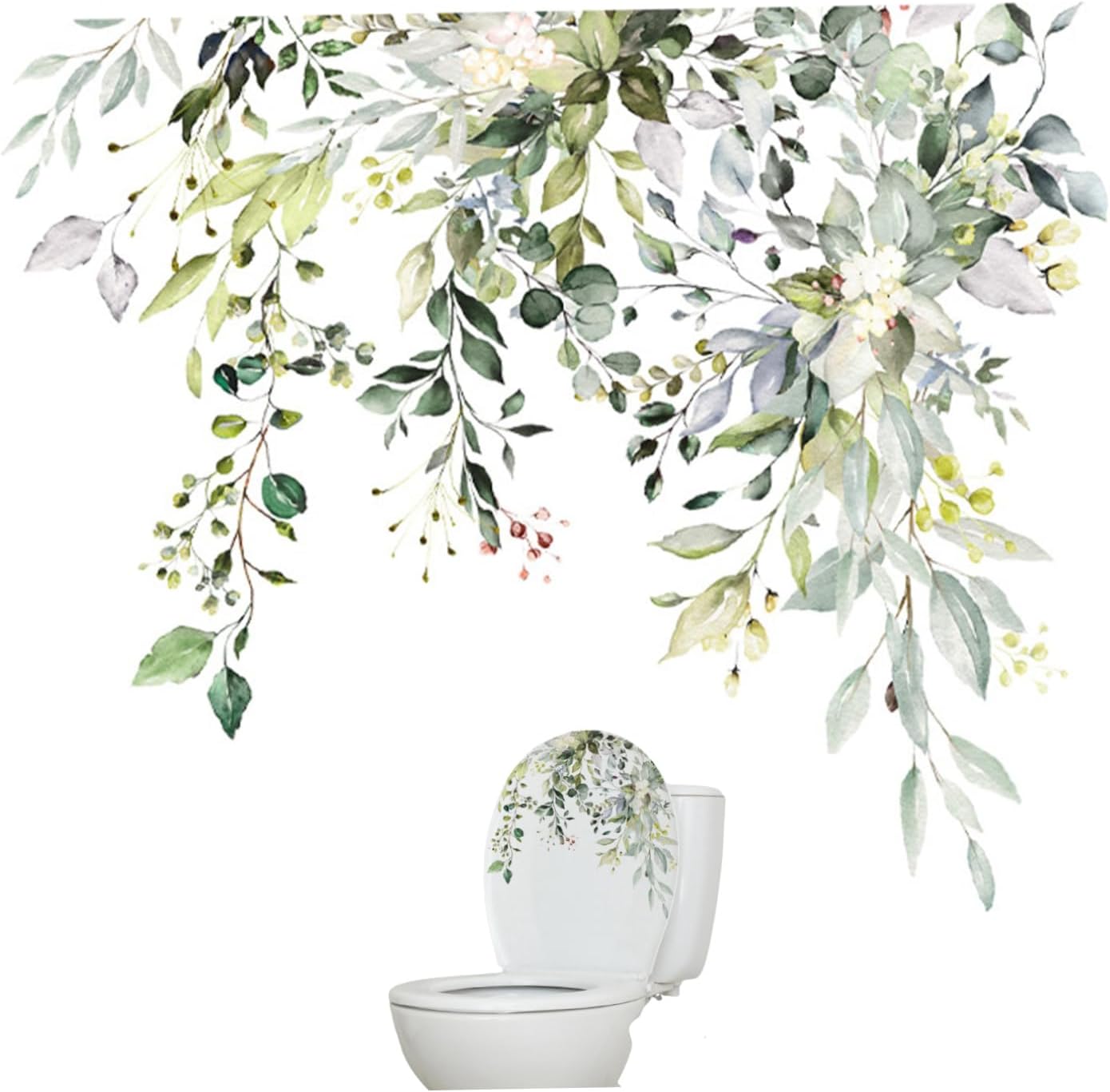 Toilet Stickers Plant Leaves Toilet Seat Lid Stickers Peel Removable Mural Self-Adhesive Bathroom Wall Sticker Decals Decor Bathroom Wall Stickers Flower Decals Small Flower Stickers Wall Decals