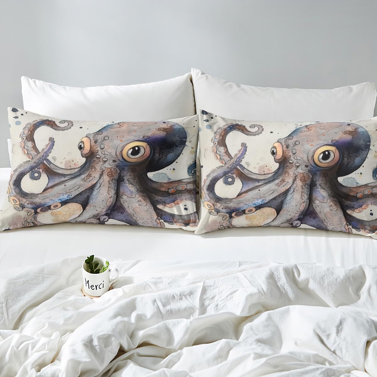 Erosebridal Octopus Comforter Cover Tentacles Bedding Set Sea Animal Duvet Cover Tie Dye Marine Wildlife Room Decor Quilt Cover for Kids Boys Youth Men 3 Pcs Full Size with Zipper Closure
