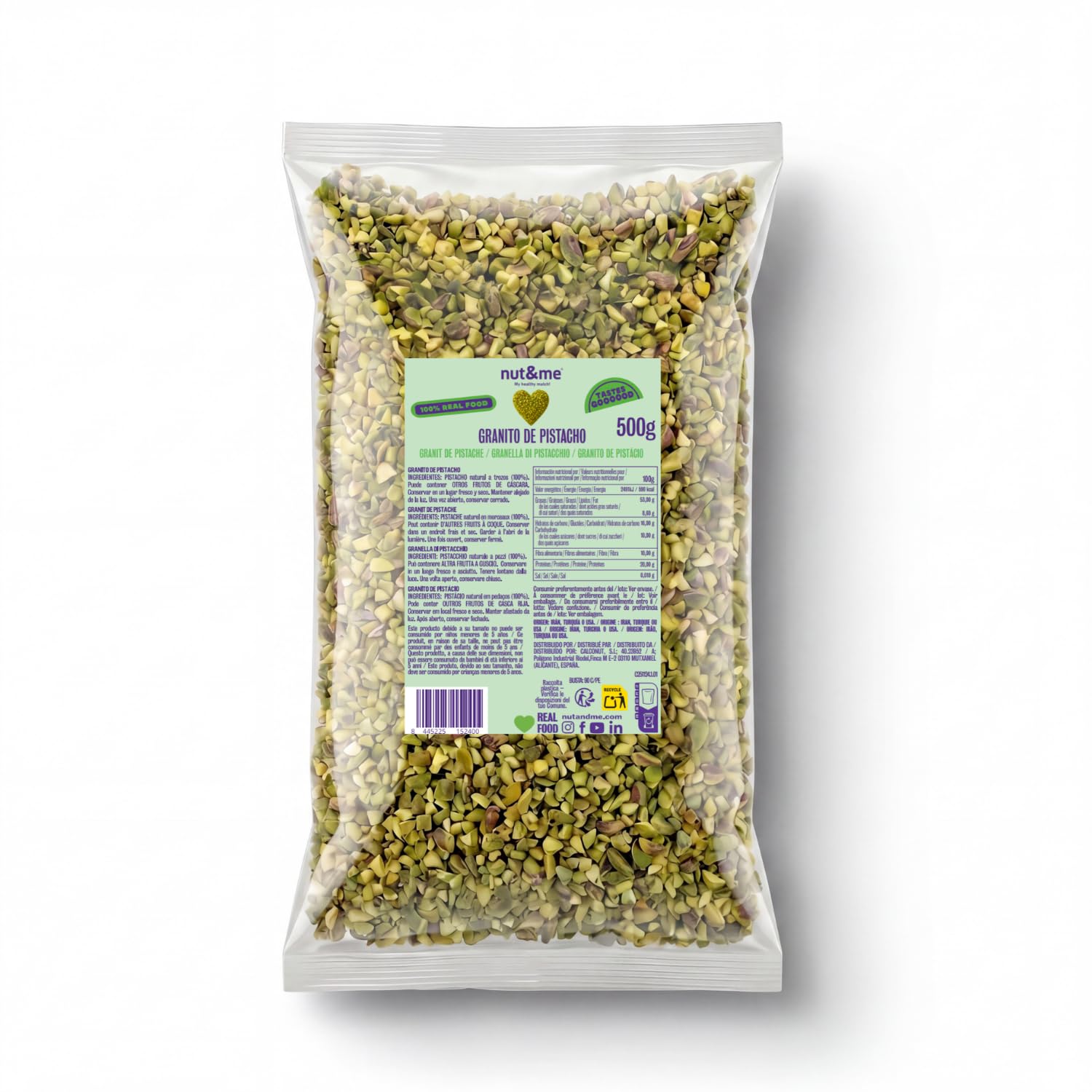 nut&me gehackte pistazien 500 g | Pistazienbruch | Geschält | Vegan | Hoher ballaststoffgehalt | Proteinquelle | Keto geeignet | Für backen und desserts
