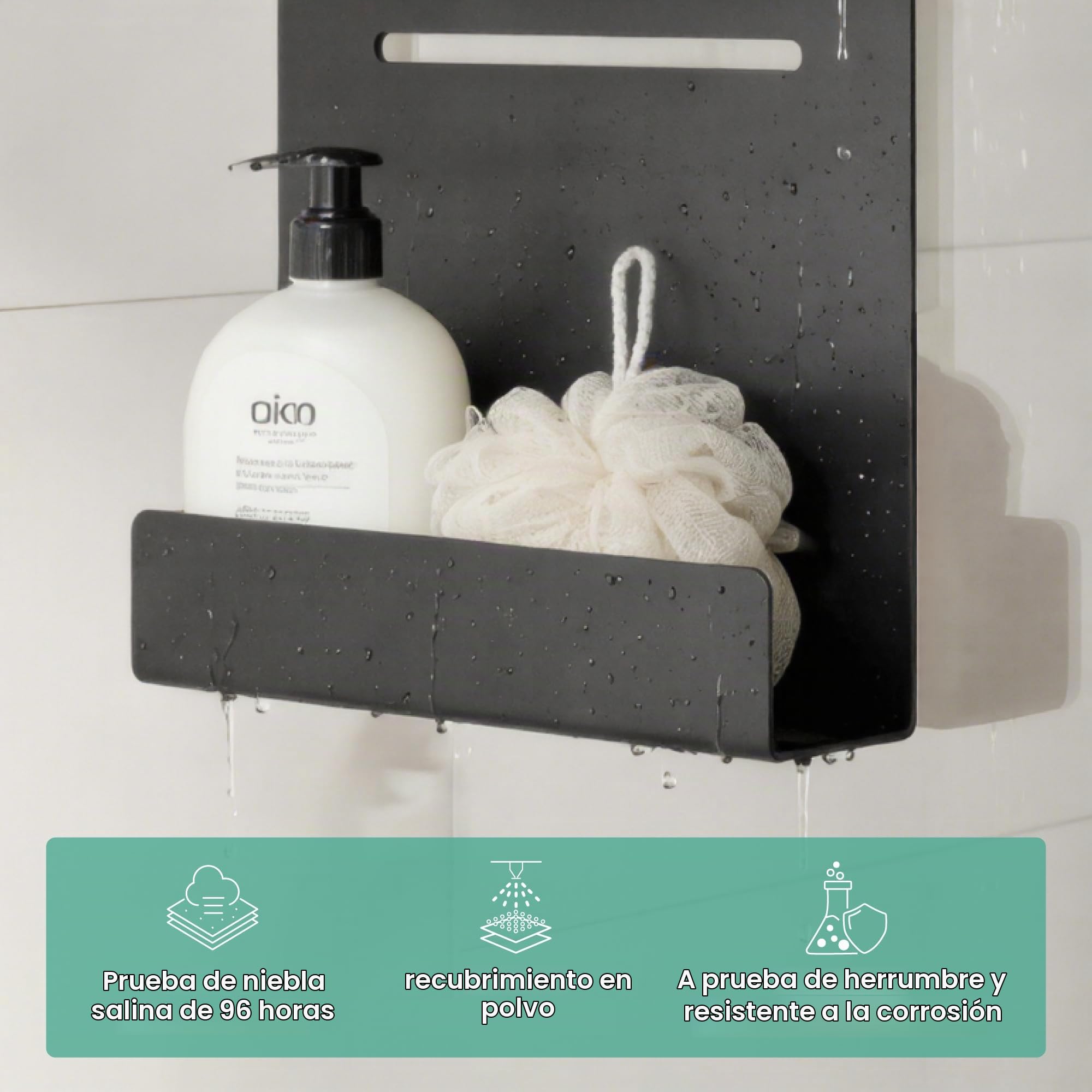 Mai & Mai Organizador Colgante para Ducha, Acero al Carbono, Negro Mate, 60x30 cm, Estantes Ajustables, Sin Taladro – Oryne-01