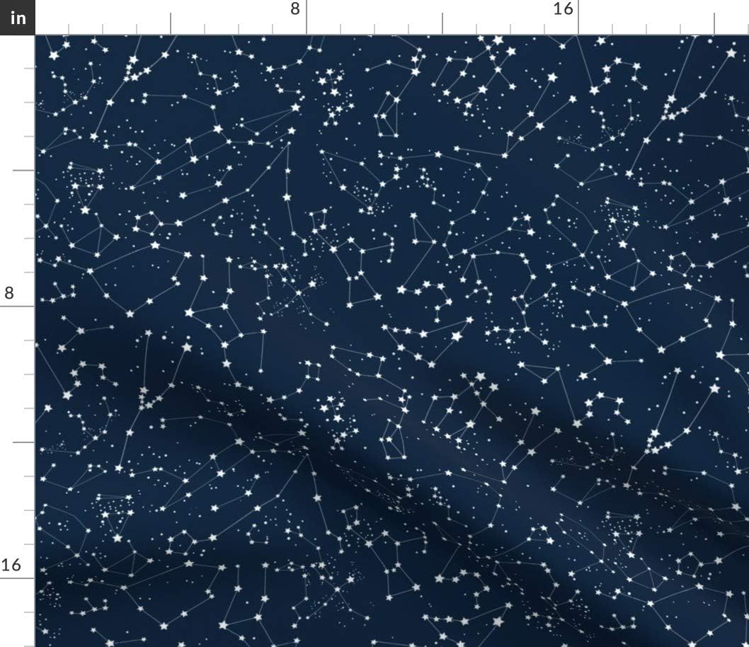 Spoonflower Fabric - Blue Constellations Space Stars Astronomy Zodiac Sign Galxie Printed on Petal Signature Cotton Fabric by The Yard - Sewing Quilting Apparel Crafts Decor
