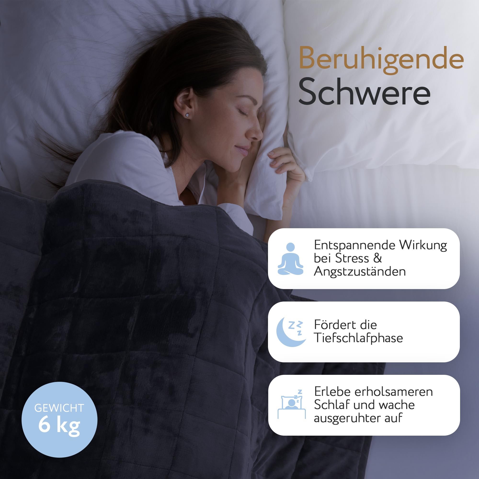 Herlag Gewichtsdecke 6 kg 135x200cm - Schwere Decke zum Schlafen - Anti-Stress Therapiedecke - Gewichtete Bettdecke für Erwachsene & Jugendliche - Körpergewicht 40-90kg