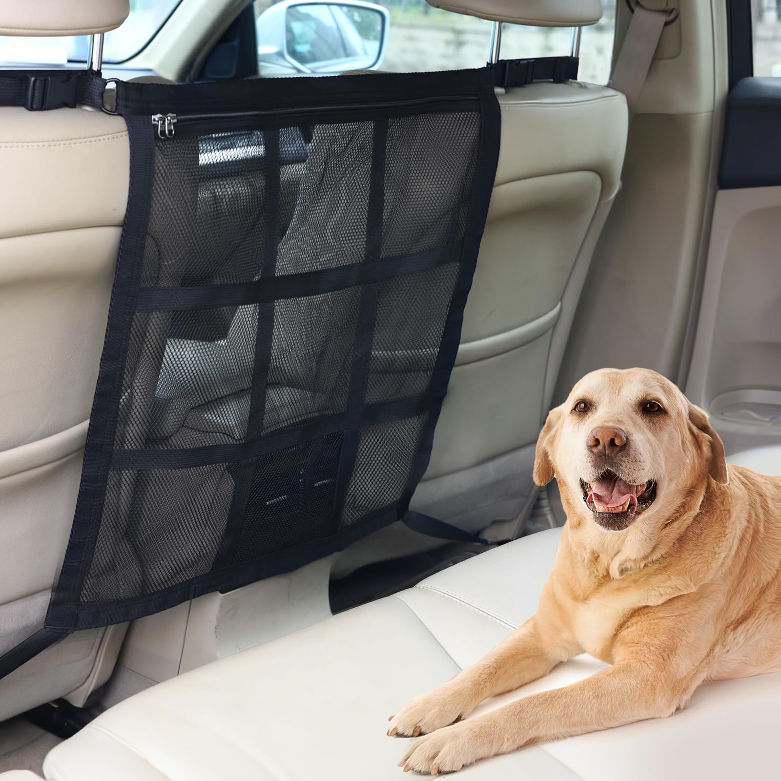 Universal Dog Car Pet Barrier Double Layer Mesh Zipper 23x23 Inch Universal Dog Car Pet Barrier Double Layer Mesh Zipper 23x23 Inch