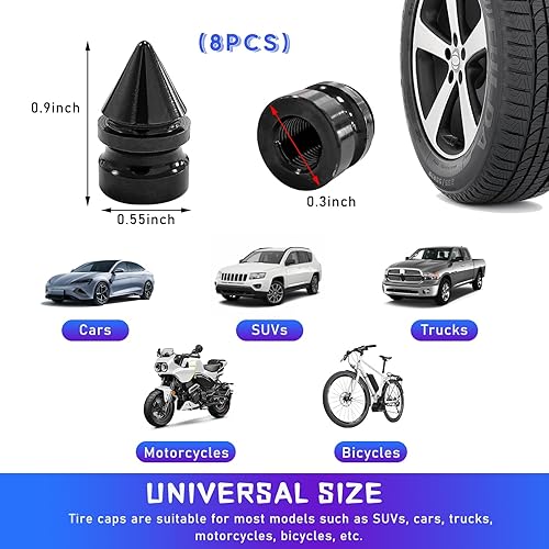 Miniatura 2 de 4 tapas de válvula de neumático de automóvil, accesorios de aleación de aluminio con pinchos, cubiertas de vástago de rueda a prueba de polvo, tapa