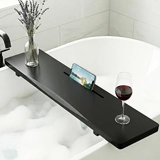 Elegant Black Bamboo Bathtub Tray Caddy for Freestanding Tub, 35" L Adjustable Bath Tray for Tub, Luxury Spa Bathroom Tray Organizer Table, Bathtub Accessories for Women, Housewarming, Birthday Gifts