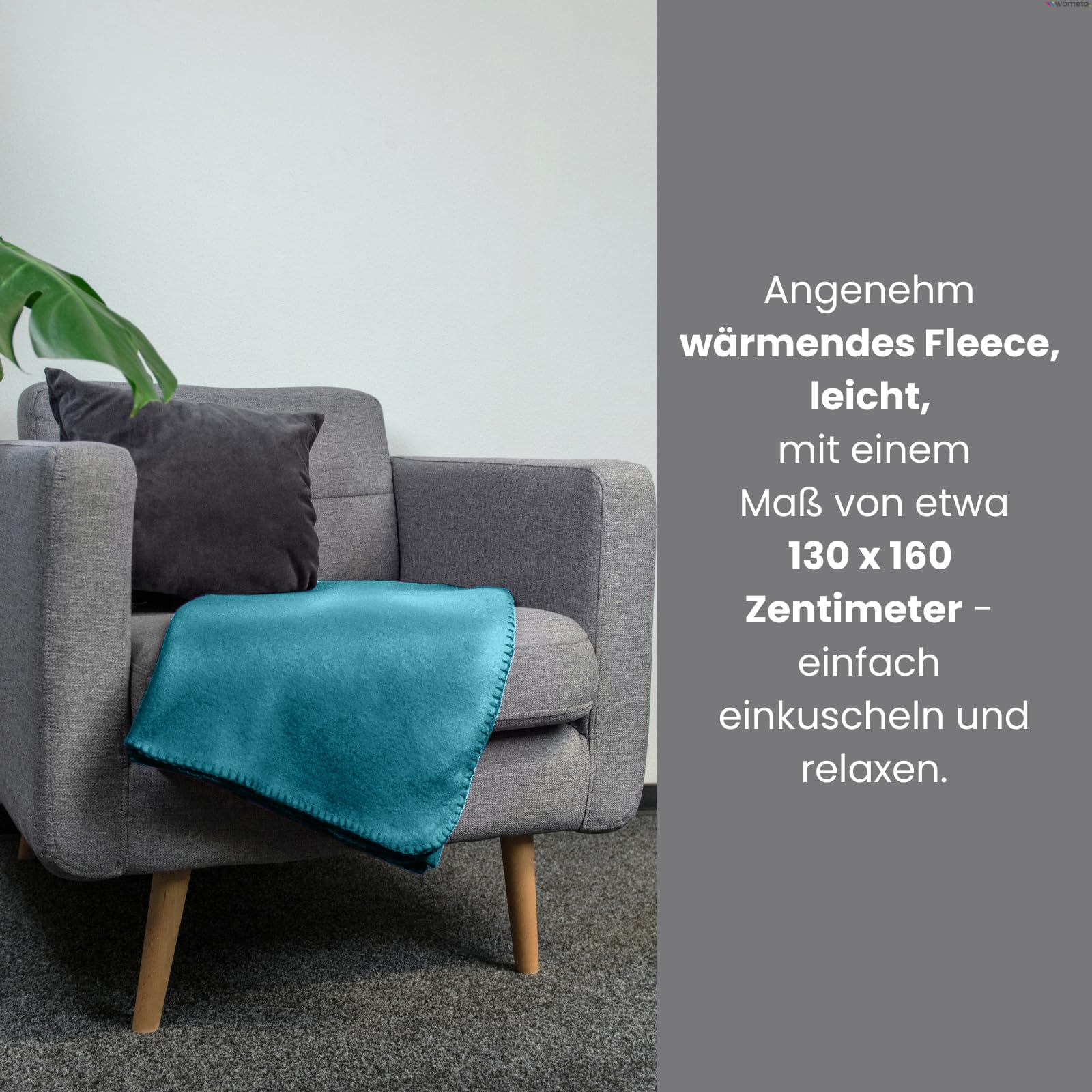 wometo 10er Set Polar Fleecedecke 130x160 Oeko-TEX ca. 400g türkis | mit Anti-Pilling und Kettelrand, im 10er Vorteilspack