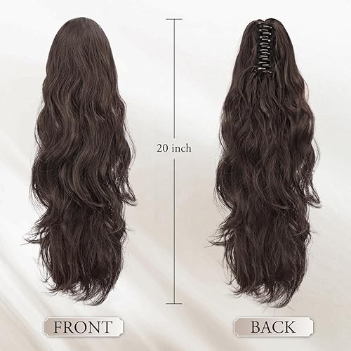 Miniatura 2 de BARSDAR Extensión de cola de caballo marrón  Extensiones de cabello de cola de caballo con clip de garra para mujer, cola de caballo sintética de 20