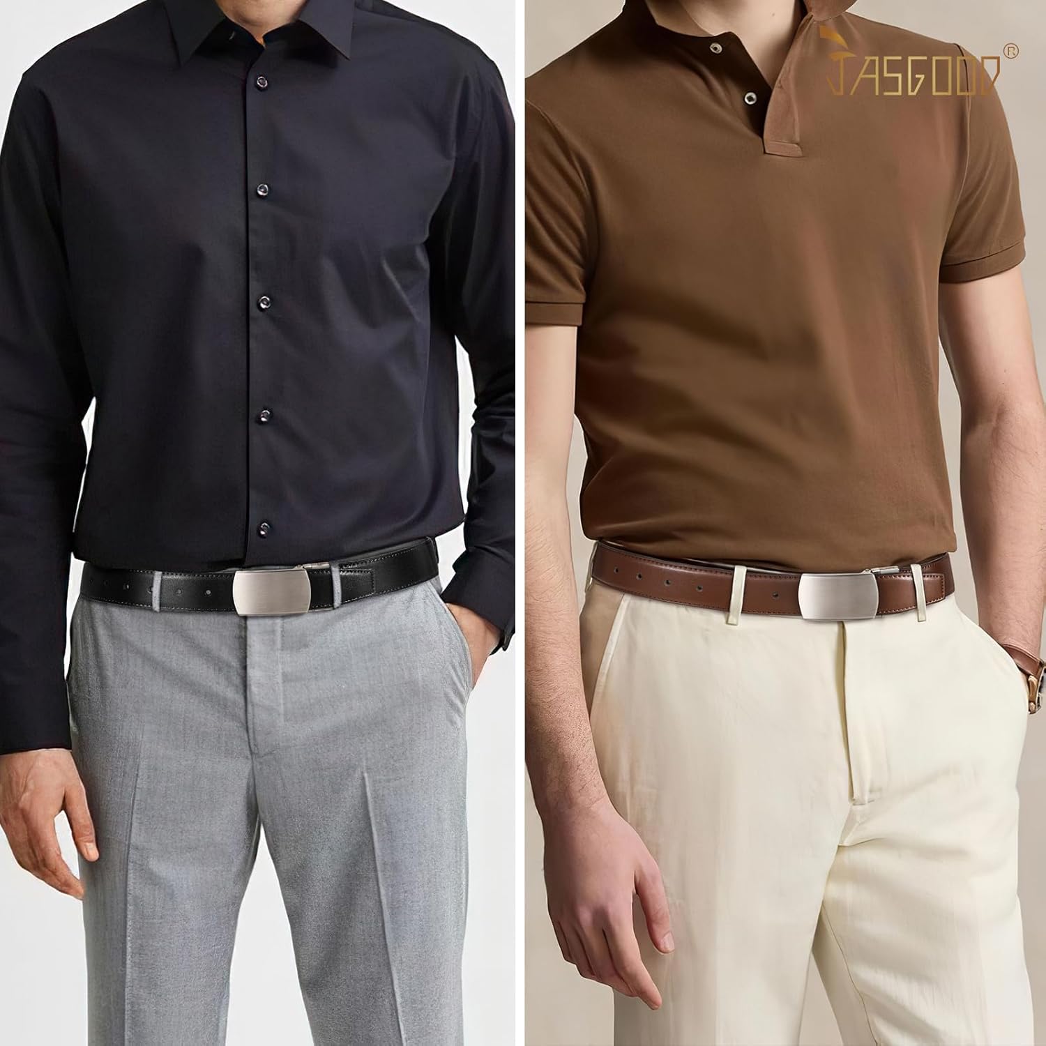 JASGOOD Reversible Leather Belt for Men Jeans Suits with Rotate Buckle 1.25’’Wide Leather Casual Belt for Present - Image 3