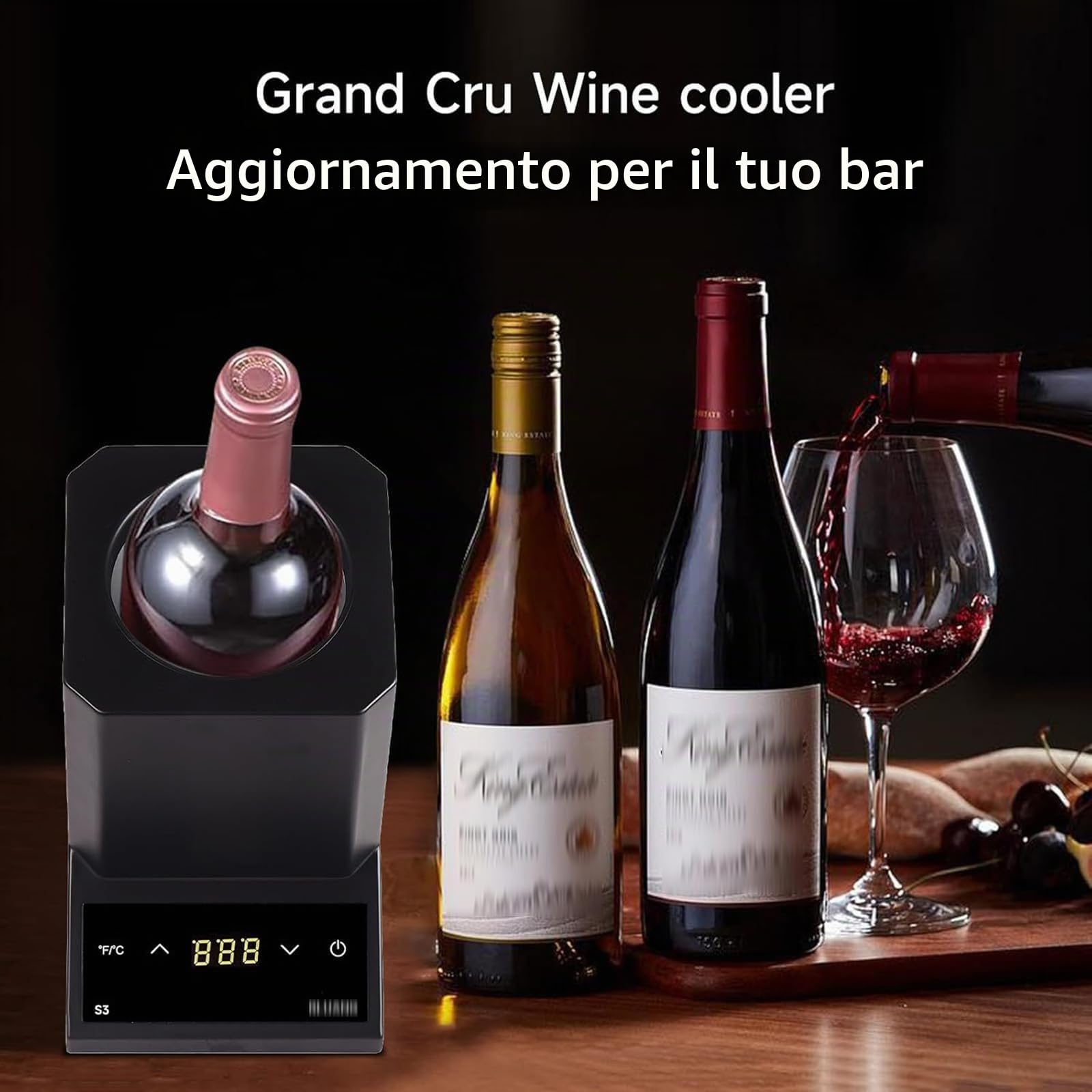Refrigeratore elettrico per vino, portatile, in acciaio inox, 750 ml, ricaricabile, 24 ore di freddo, per vino rosso e bianco, ideale per feste e regali