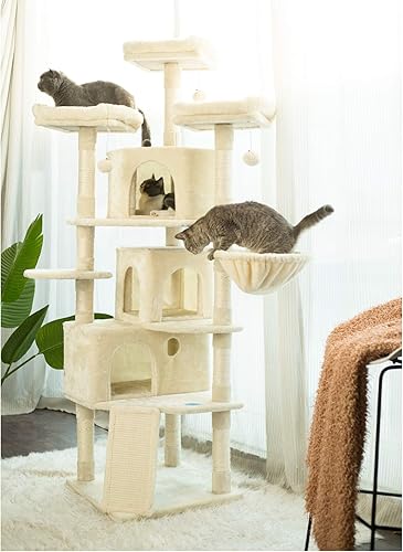 Miniatura 2 de Hey-brother Árbol para gatos tamaño XL, torre para gatos de 73.4 pulgadas con 3 cuevas, 3 perchas acogedoras, postes para rascar, tablero, centro de
