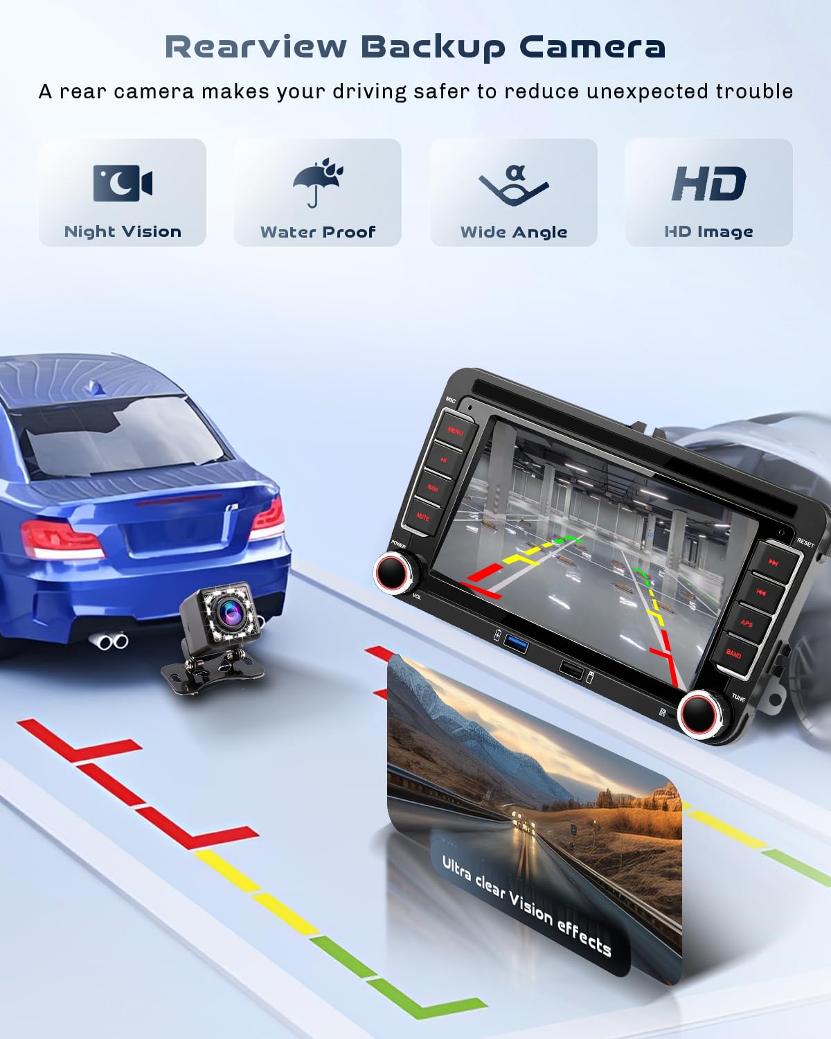 Roinvou Radio samochodowe do VW Golf 5 6 Passat Polo Tiguan Touran Caddy Skoda Wireless CarPlay Android Auto MirrorLink, 7-calowy ekran dotykowy radia z Bluetooth, DSP FM SWC Kamera cofania