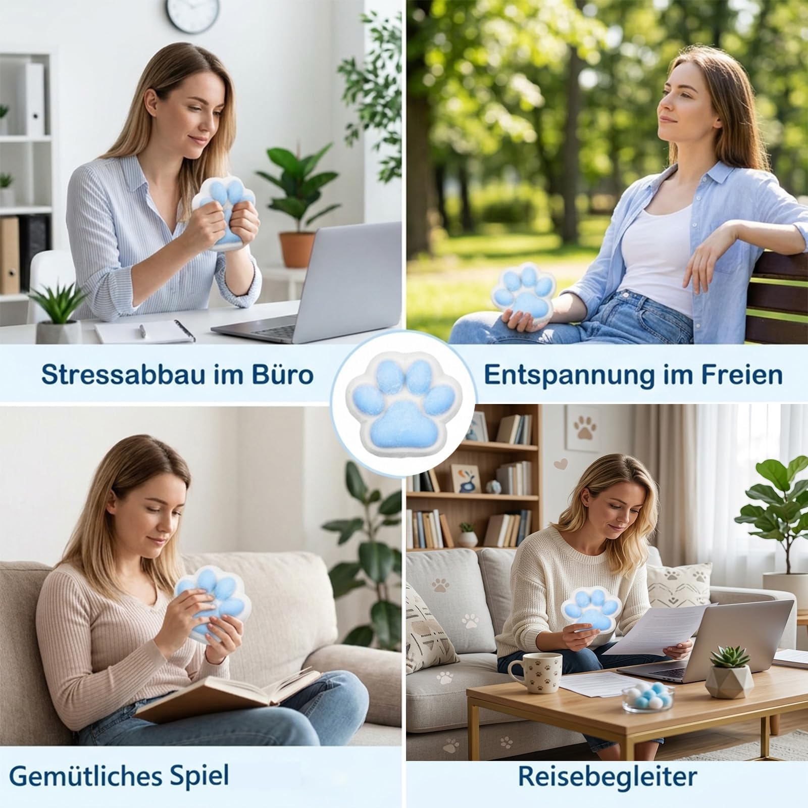 Squishy Pfote, Katzenpfoten Squishy, Entspannung anbieten für Büroarbeiter, Taba Squishy in Blau mit 12 cm Größe, Hilfsmittel zur Konzentrationsförderung und Entspannung