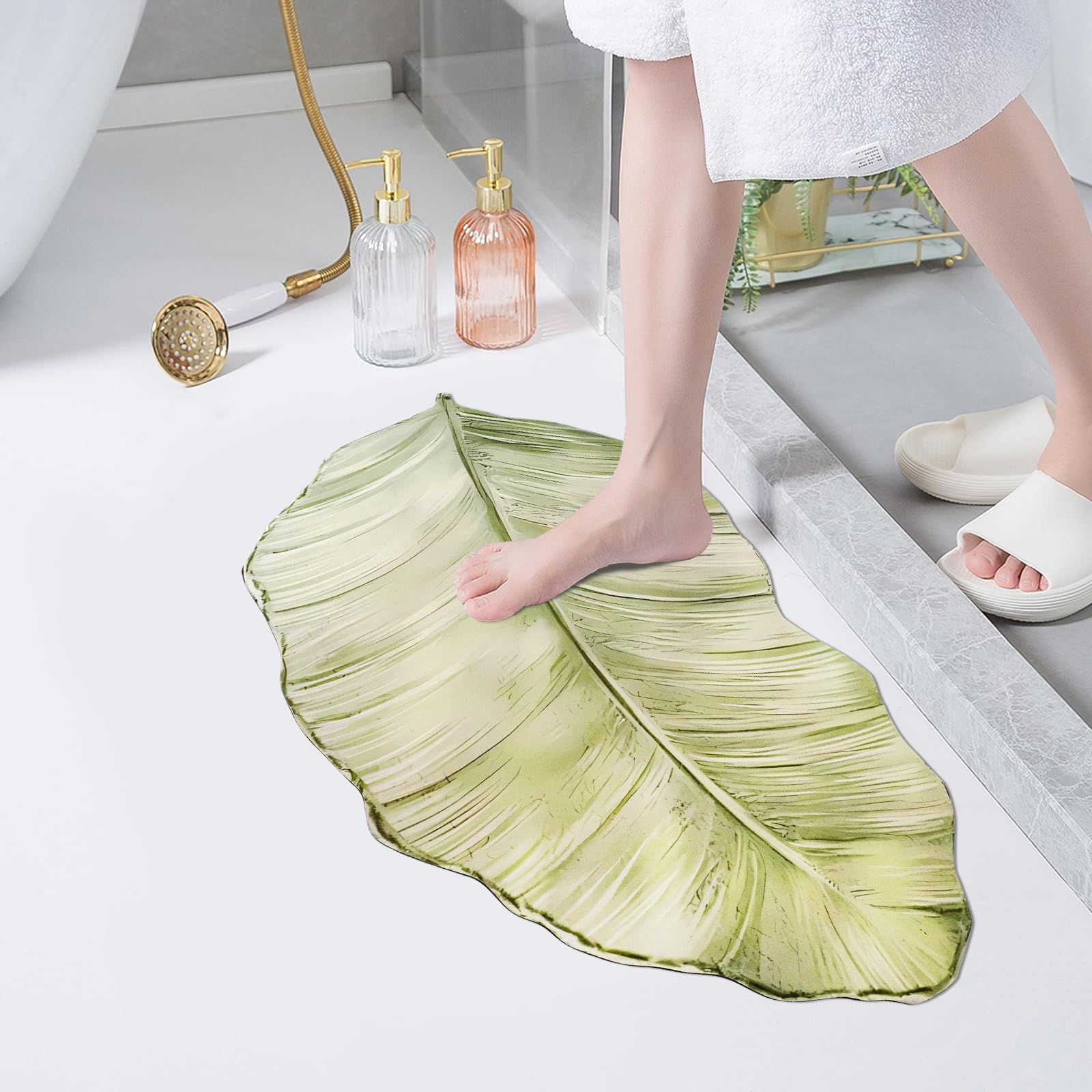 Tappeto da Bagno Forma Foglie Antiscivolo Ultralieve e Assorbente Asciuga-Veloce Flexibile per Bagno, Cucina, Camera | Tappeto Interiore per Decorazione (50x100cm)