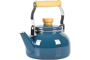 Mr. Coffee Quentin 1 Quart Enamel On Steel Tea Kettle with Wood Handle