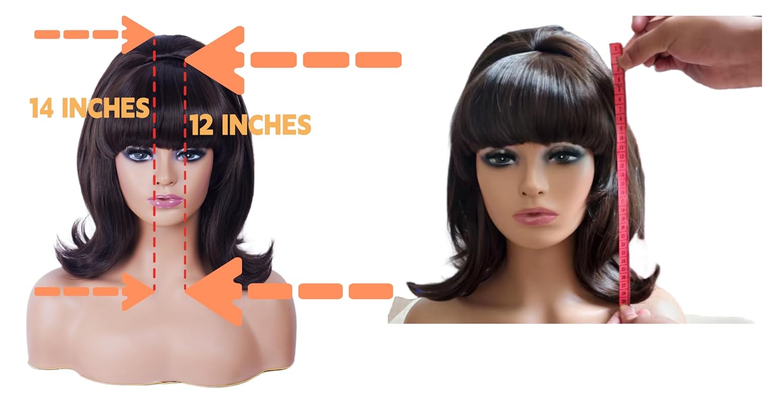 Rugelyss Short Wavy Dark Brown Chocolate Wig with Bang Big Bouffant Beehive Wigs for Women fits 80s Costume or Halloween Party - Image 8