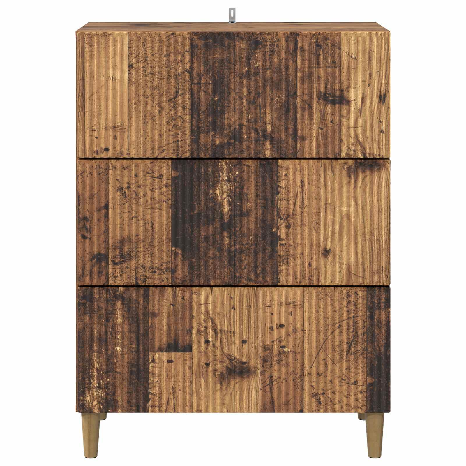 Cassettiera in legno anticato, 66 x 34,5 x 90 cm, con 3 cassetti, per soggiorno, ufficio, corridoio, officina, versatile, multiuso