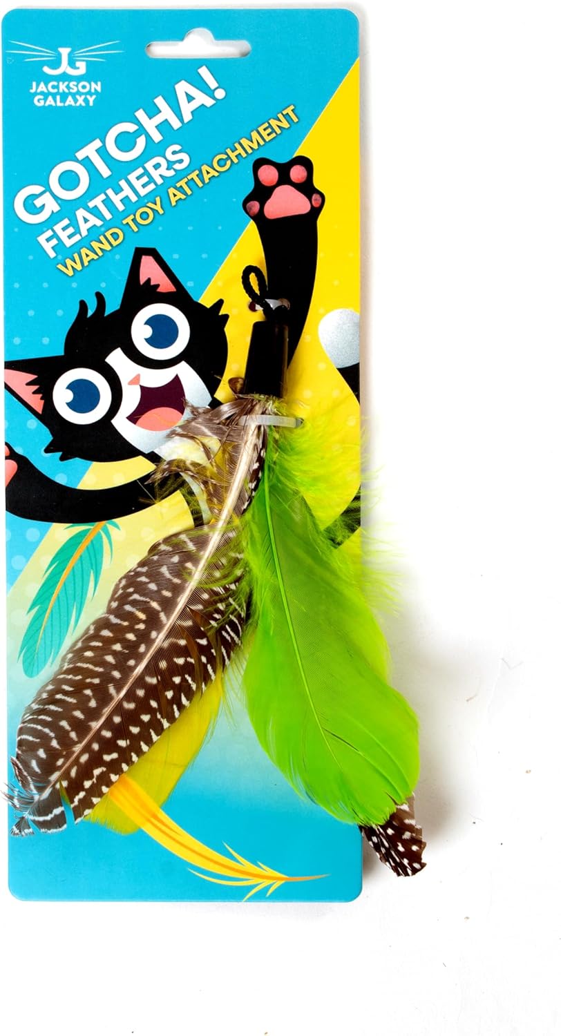 Jackson Galaxy Gotcha! Feather Wand Toy Attachment – Interactive Wand Toy, Feather Refill