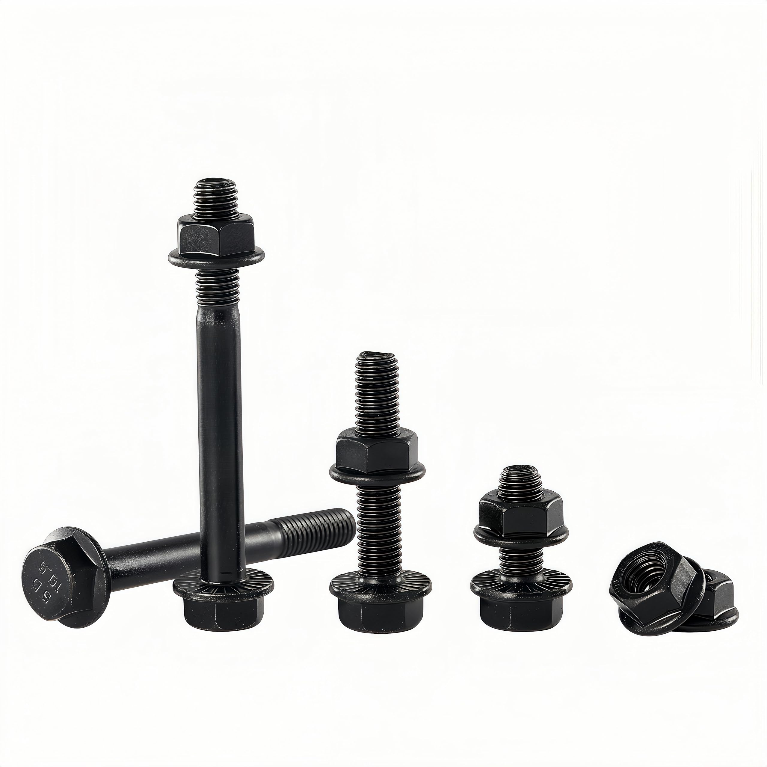 Set di viti a flangia M10 – 1,5 x 80 mm con dado (3 set), classe 10,9 acciaio in lega di acciaio, rivestimento in zinco nero, filettatura parziale, autobloccante e resistente alle vibrazioni