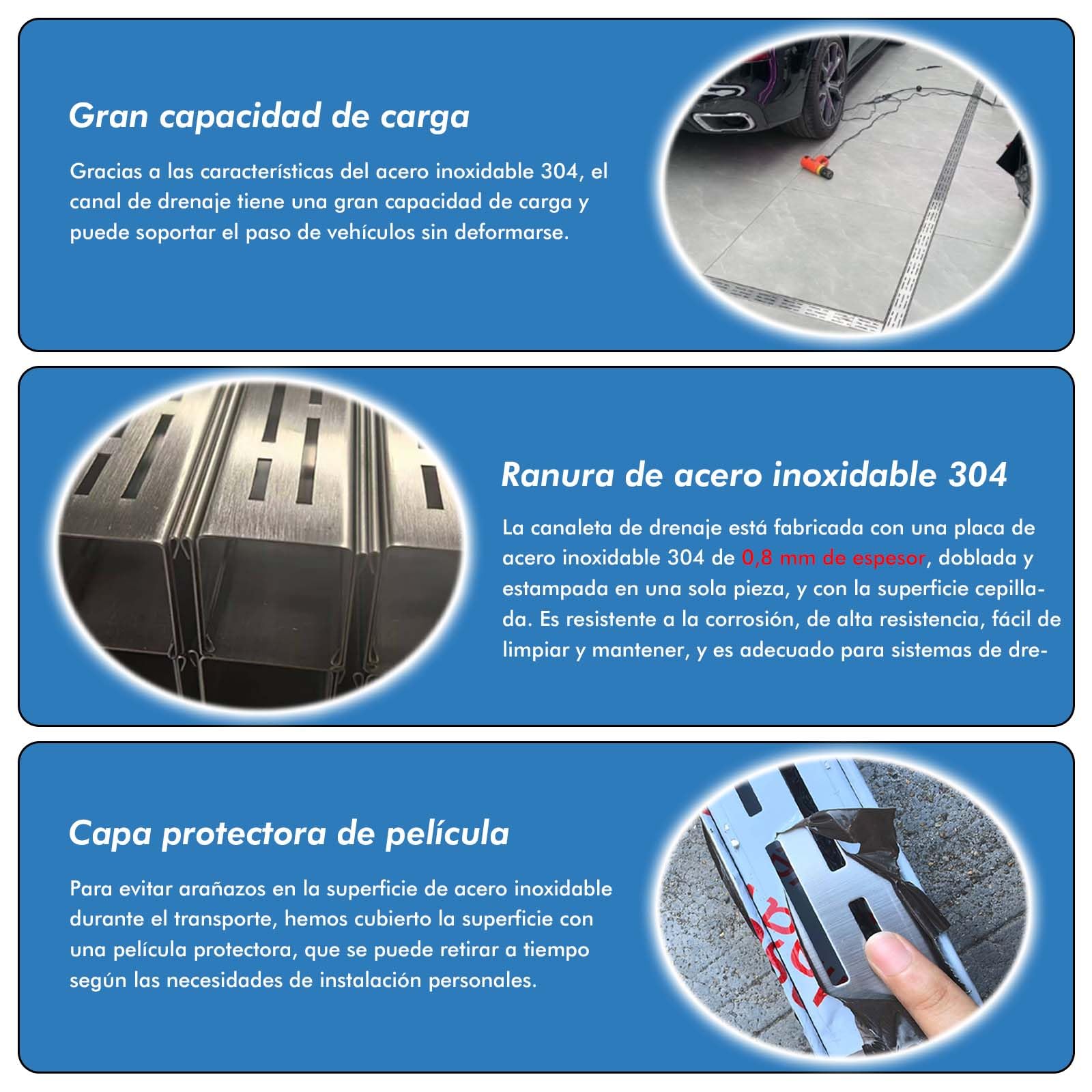 Canaleta Desague con Rejilla 304 Acero Inoxidable, 7 CM de Ancho y 2 M de Largo Canaleta de Drenaje,Rejilla Desague Jardin de Canal para HormigóN, Adoquines, Patios o Caminos Peatonales